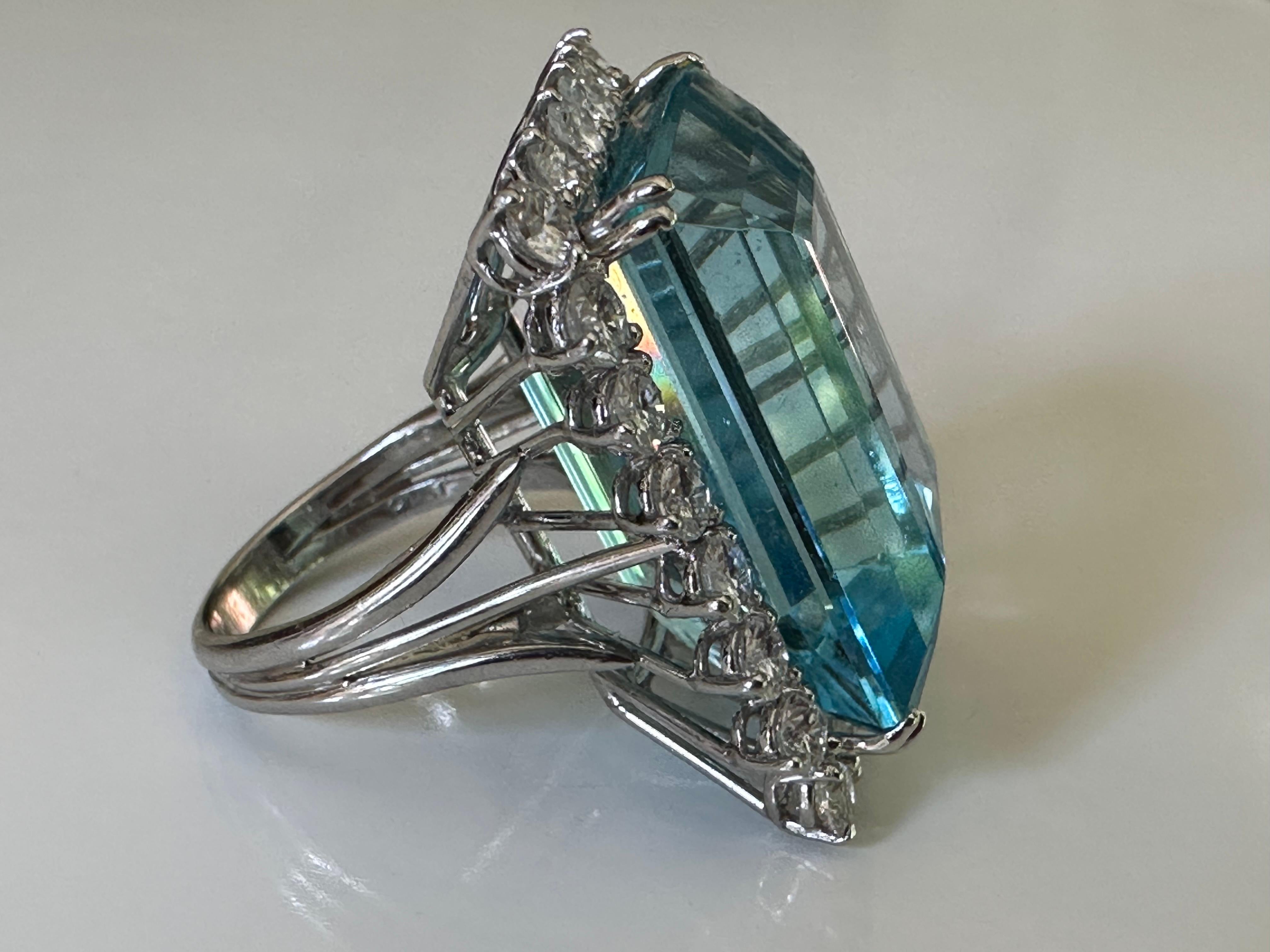 49.20-Carat Emerald-Cut Aquamarine and Diamond Cocktail Ring  For Sale 1