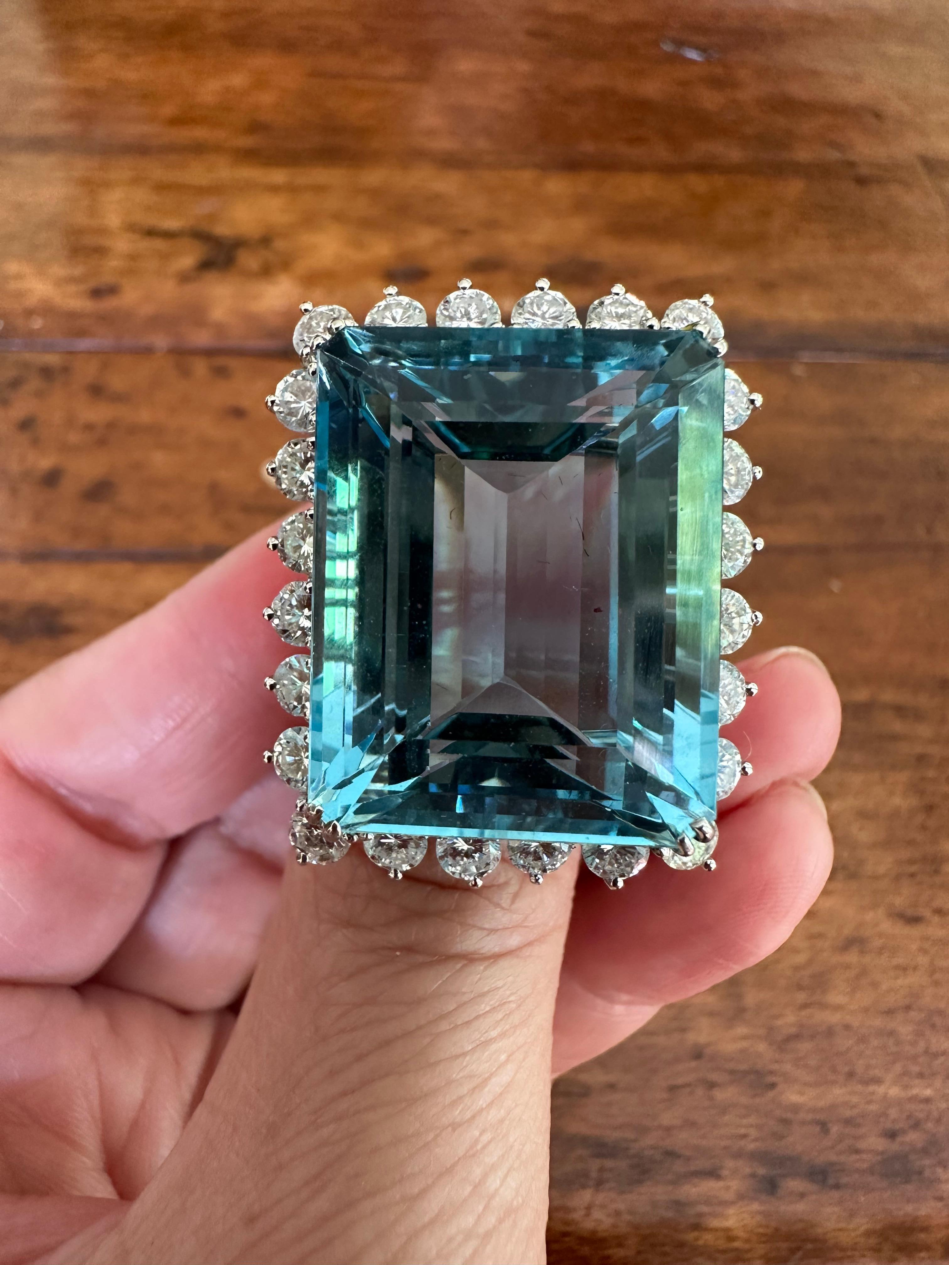 49.20-Carat Emerald-Cut Aquamarine and Diamond Cocktail Ring  For Sale 3