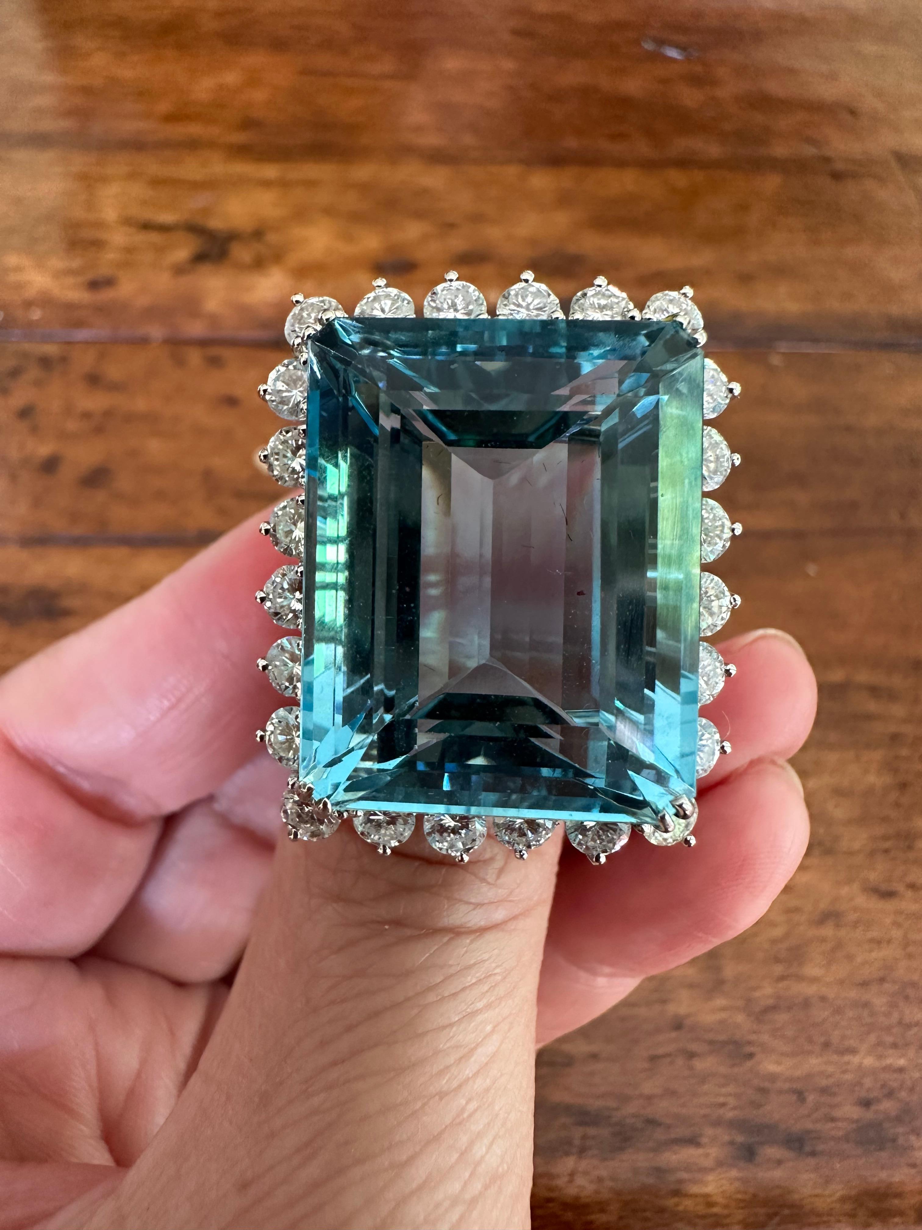 49.20-Carat Emerald-Cut Aquamarine and Diamond Cocktail Ring 3