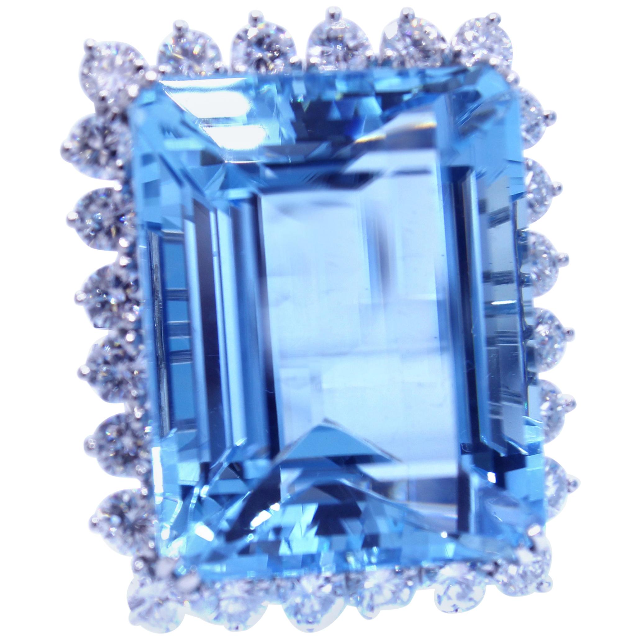 49.20 Carat Santa Maria Aquamarine Platinum Diamond Ring