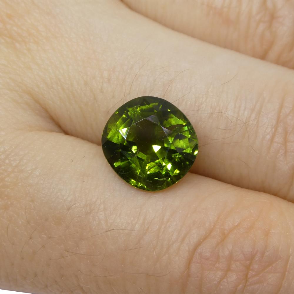 Women's or Men's 4.92ct Cushion Green Tourmaline from Brazil For Sale