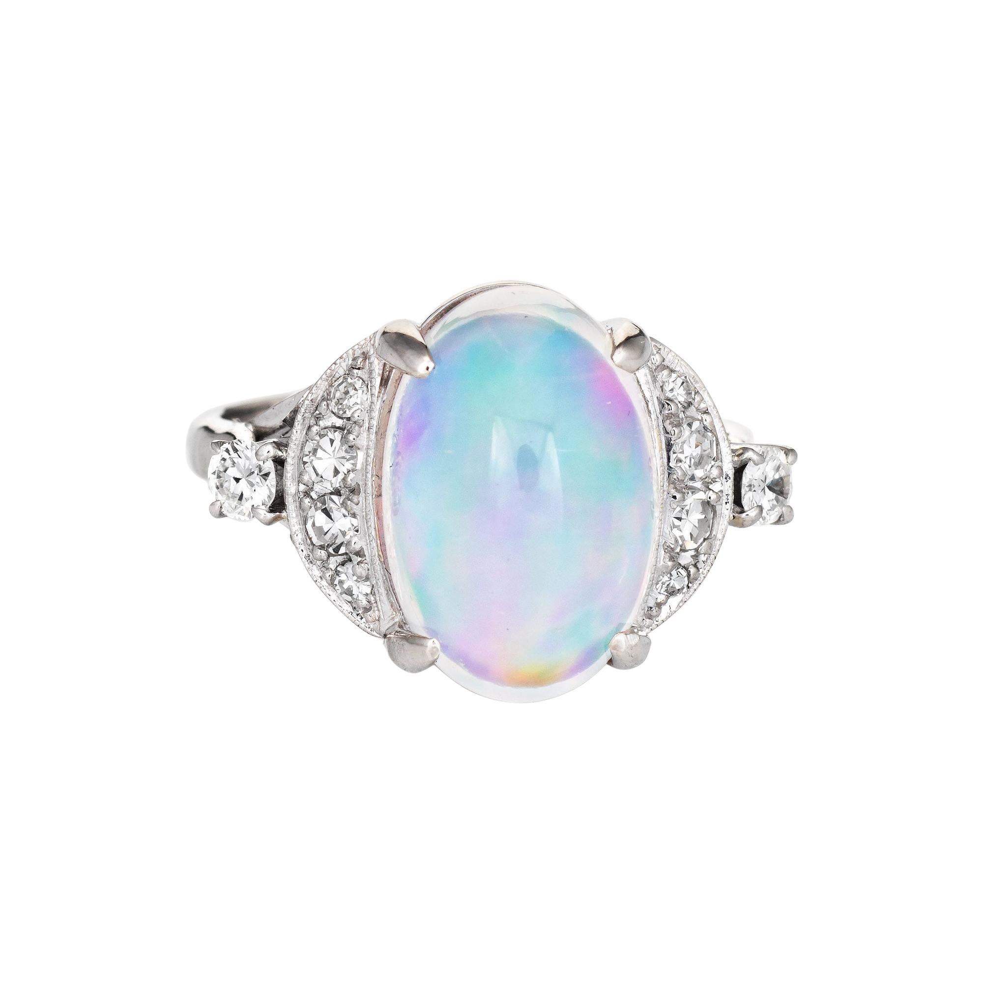 4.92ct Natural Jelly Opal Diamond Ring Platinum Estate Fine Jewelry For Sale