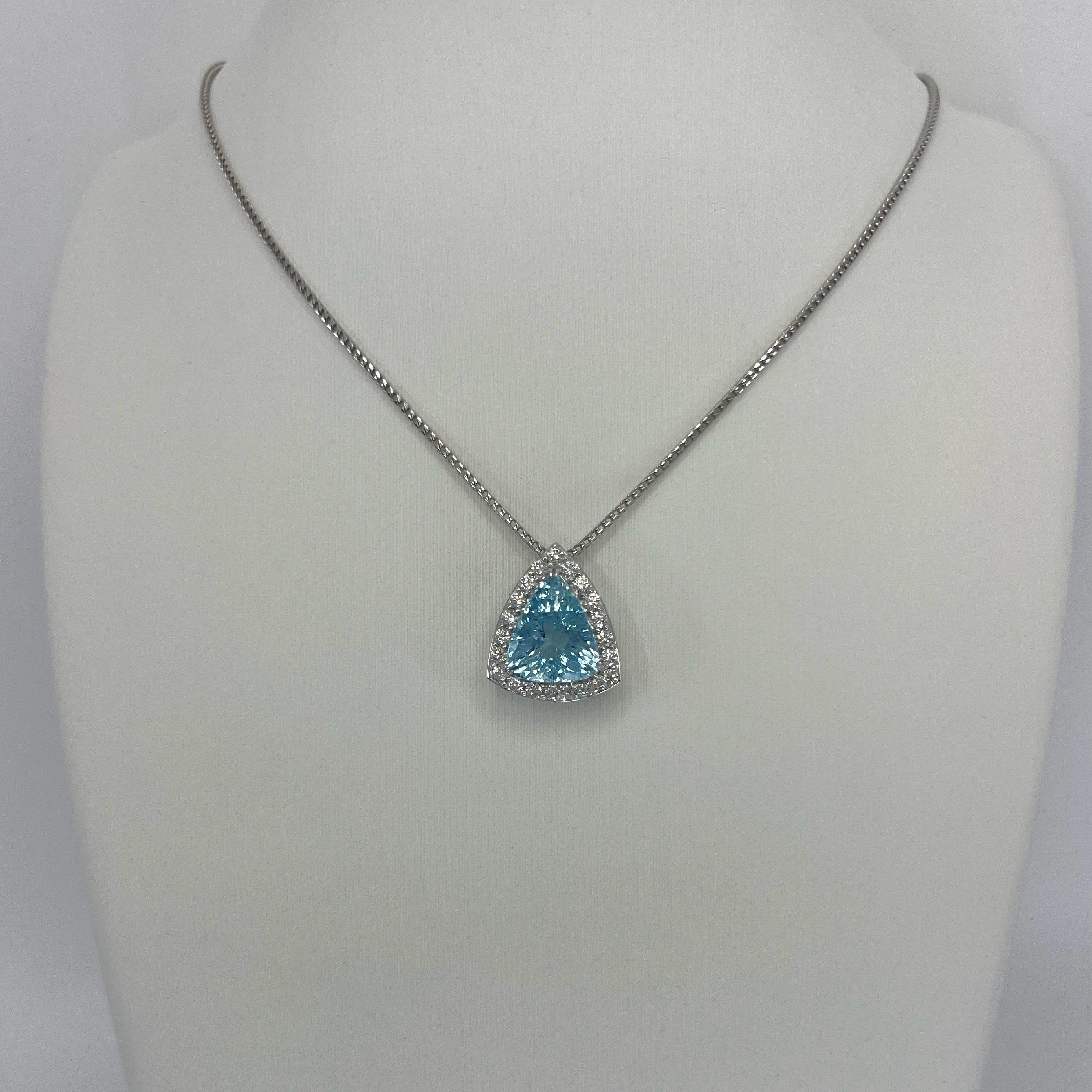 4.92ct Santa Maria Blue Aquamarine Diamond 18k White Gold Halo Pendant Necklace 5