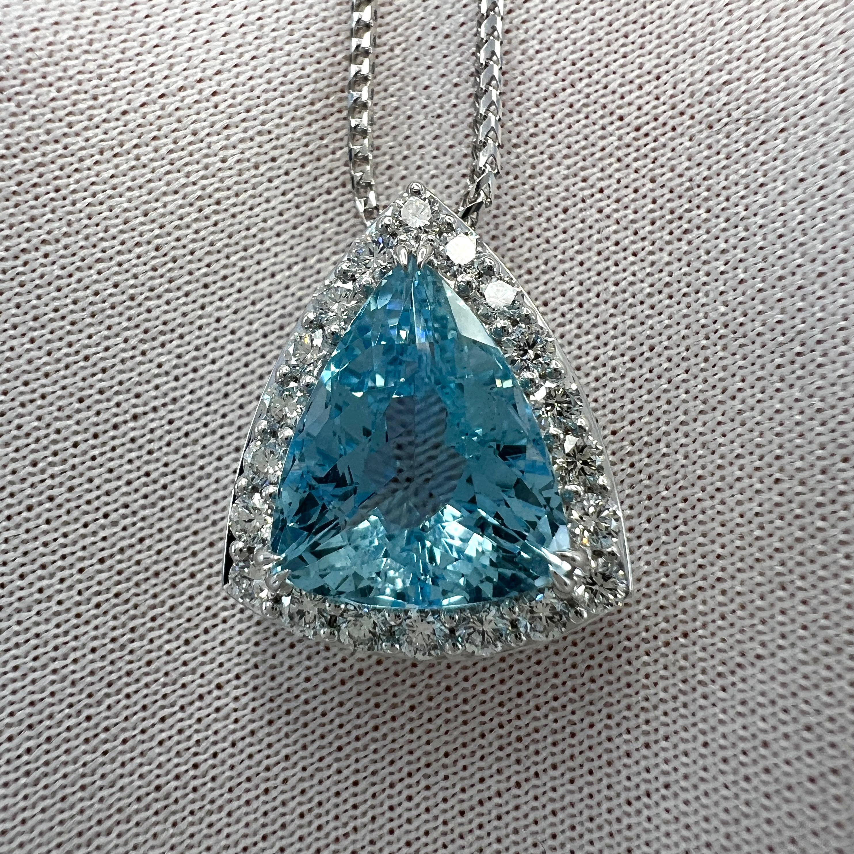 Women's or Men's 4.92ct Santa Maria Blue Aquamarine Diamond 18k White Gold Halo Pendant Necklace