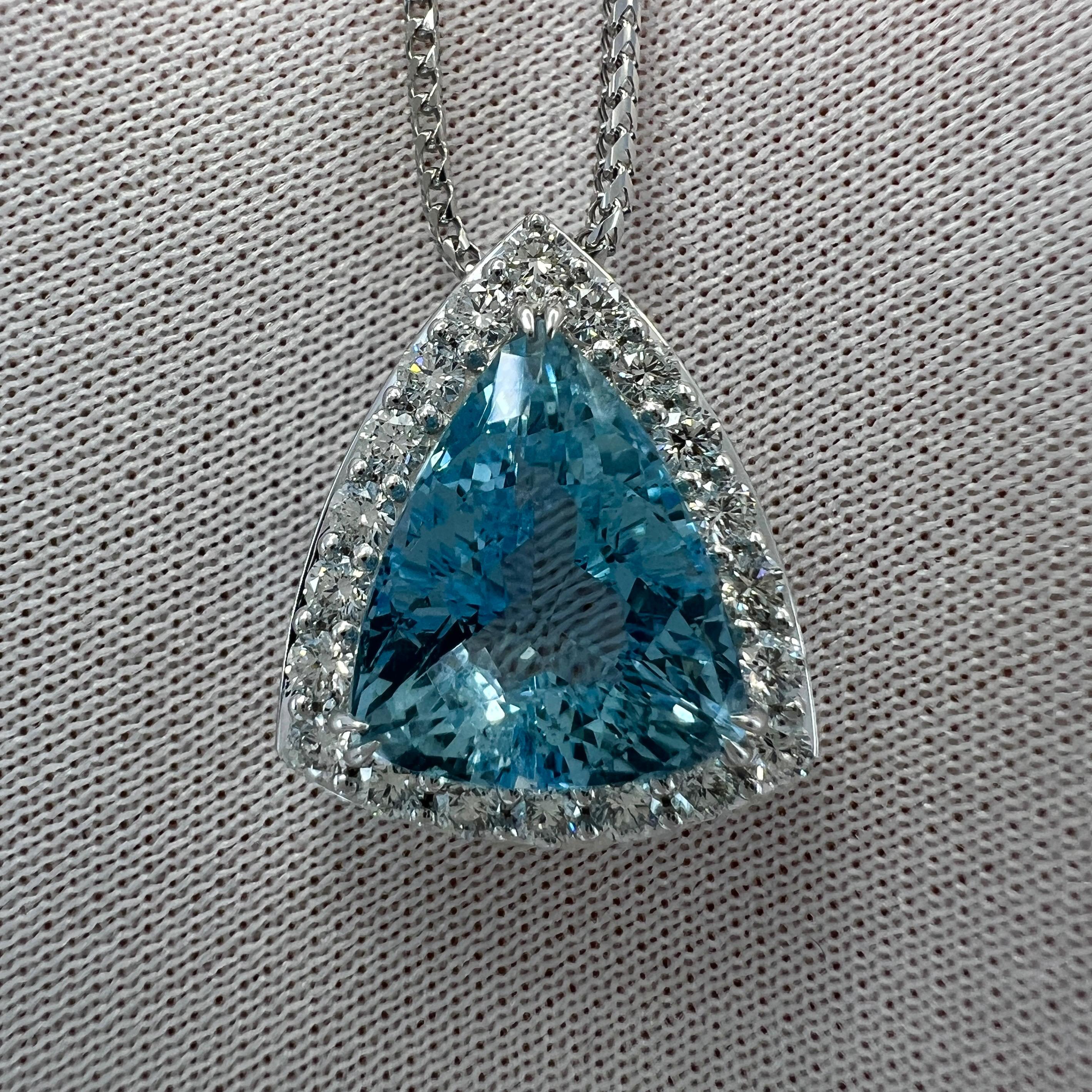 4.92ct Santa Maria Blue Aquamarine Diamond 18k White Gold Halo Pendant Necklace 4