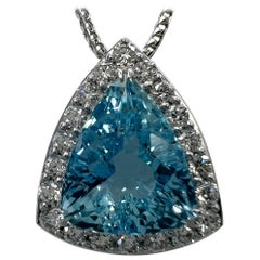 4.92ct Santa Maria Blue Aquamarine Diamond 18k White Gold Halo Pendant Necklace