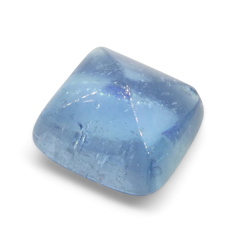 4.92ct Square Sugarloaf Cabochon Blue Aquamarine from Brazil For Sale 1