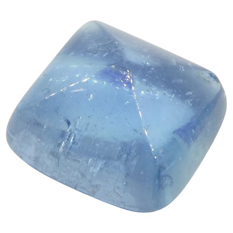 Description:

Gem Type: Aquamarine 
Number of Stones: 1
Weight: 4.92 cts
Measurements: 10.02 x 9.65 x 6.00 mm
Shape: Square Sugarloaf Cabochon
Cutting Style Crown: 
Cutting Style Pavilion:  
Transparency: Transparent
Clarity: Slightly Included: Some