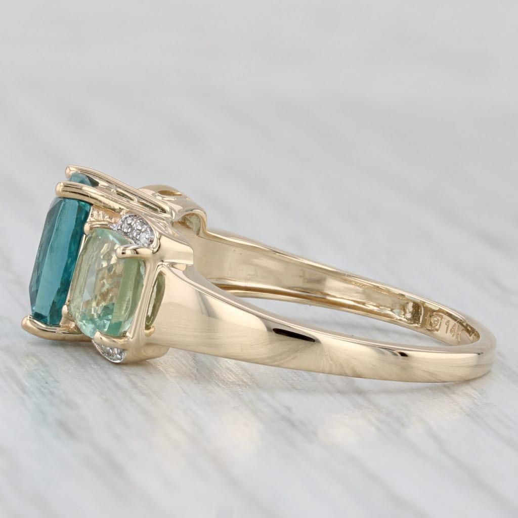 da uomo o donna Anello con 3 pietre di fluorite da 4,92 carati in oro giallo 14k con accenti di diamanti, misura 9,25 in vendita