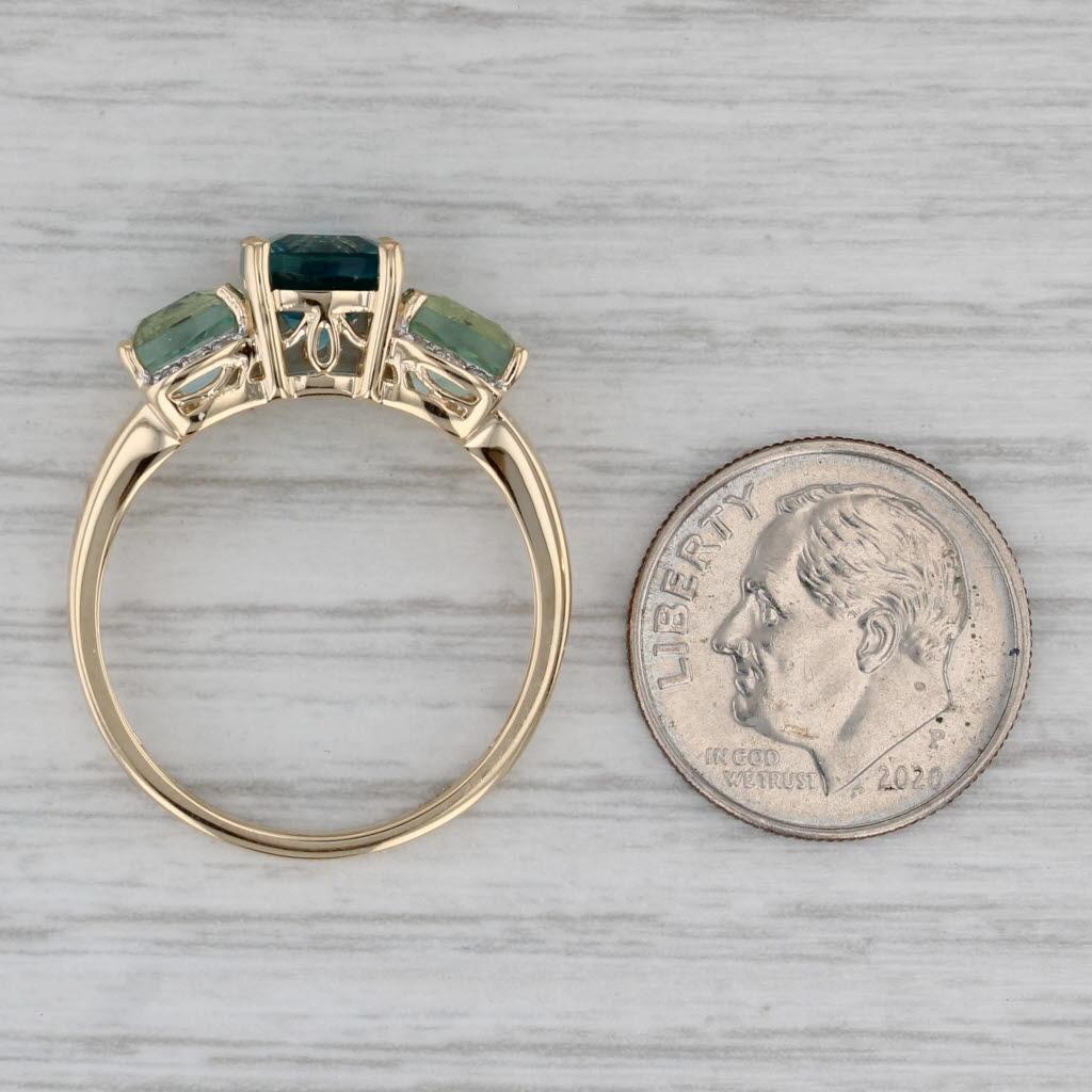 Anello con 3 pietre di fluorite da 4,92 carati in oro giallo 14k con accenti di diamanti, misura 9,25 in vendita 3