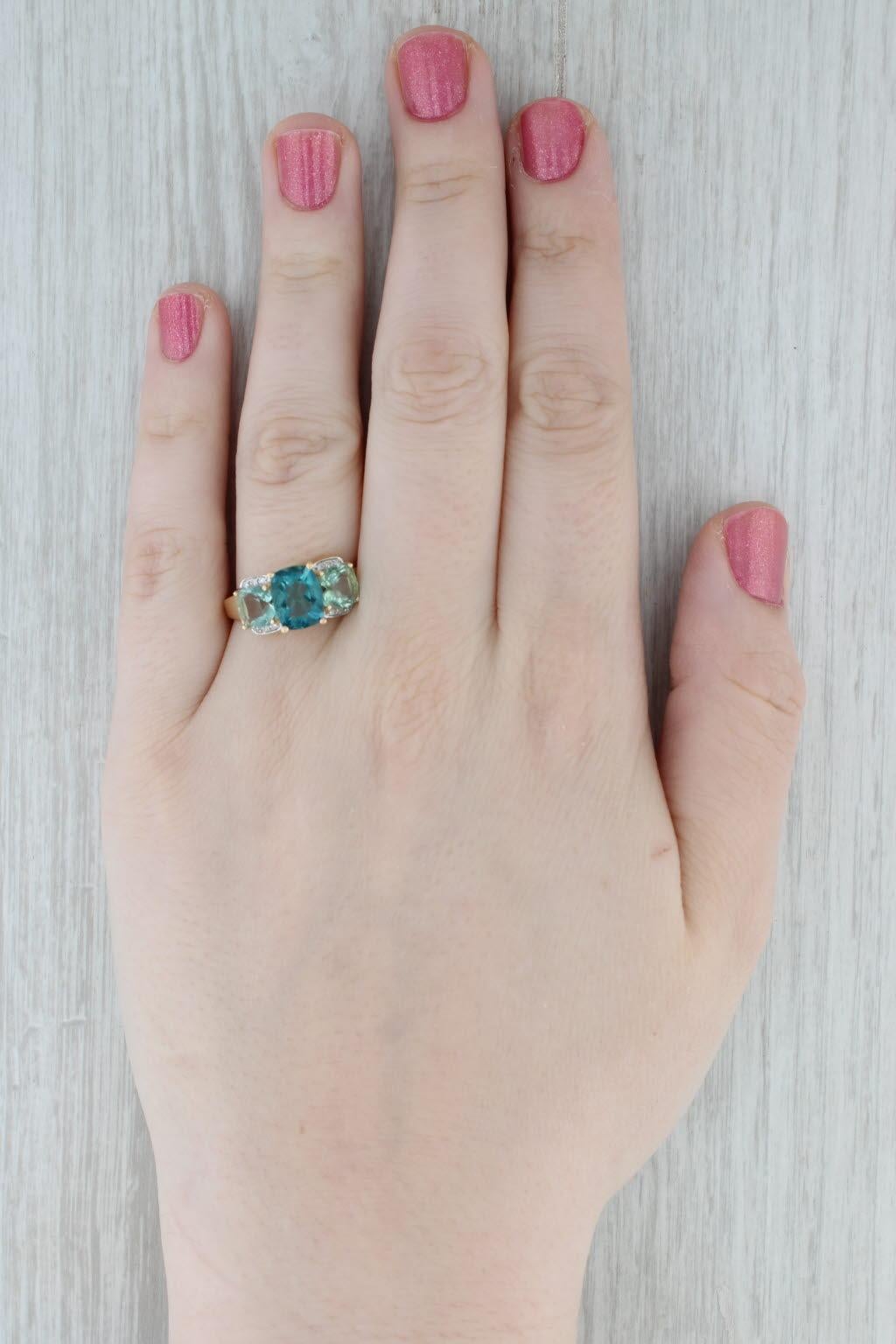 Anello con 3 pietre di fluorite da 4,92 carati in oro giallo 14k con accenti di diamanti, misura 9,25 in vendita 4