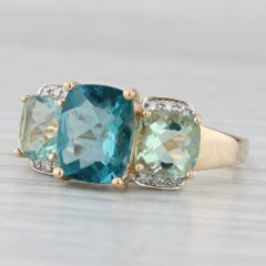 4.92ctw Fluorite 3-Stone Ring 14k Yellow Gold Diamond Accents Size 9.25