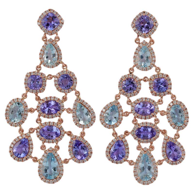 Aquamarine, Tanzanite and Diamond Earrings in Victorian Style For Sale ...
