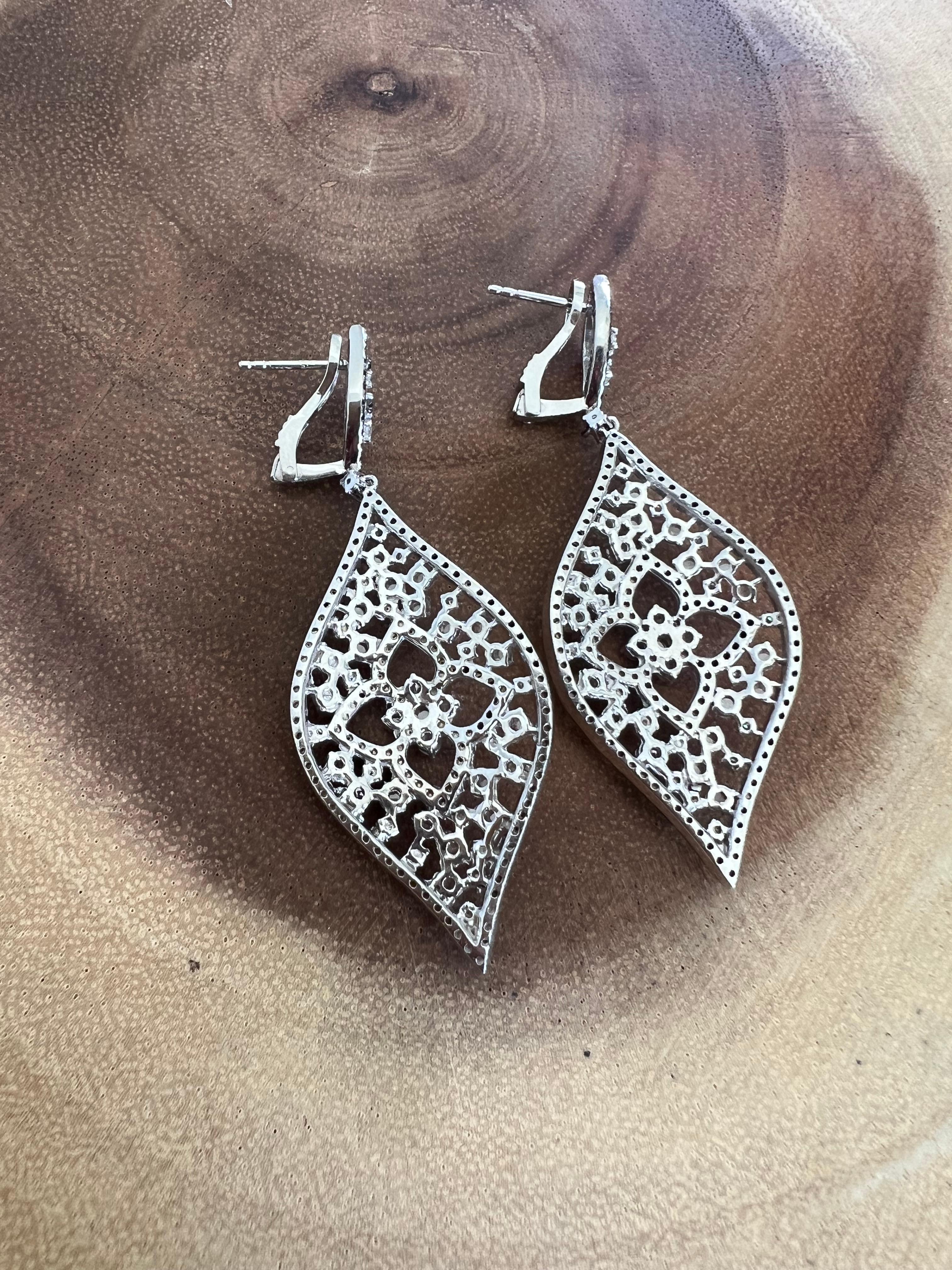 4.93 Carat Black Diamond White Rose Cut Diamond Cocktail Earrings For Sale 1