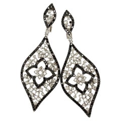 4.93 Carat Black Diamond White Rose Cut Diamond Cocktail Earrings