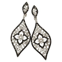 4.93 Carat Black Diamond White Rose Cut Diamond Cocktail Earrings
