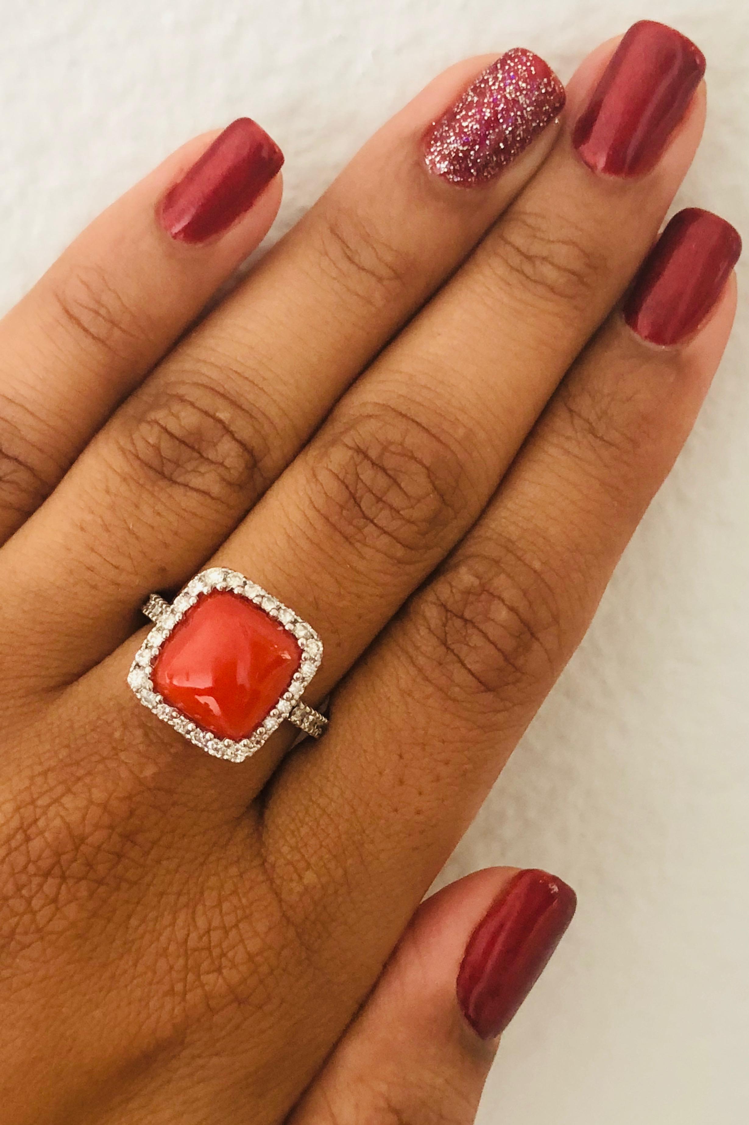 4.93 Carat Coral Diamond 14 Karat White Gold Cocktail Ring In New Condition In Los Angeles, CA