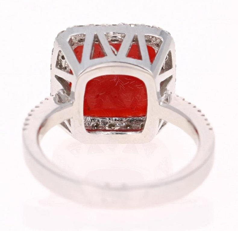 4.93 Carat Coral Diamond White Gold Cocktail Ring In New Condition For Sale In Los Angeles, CA