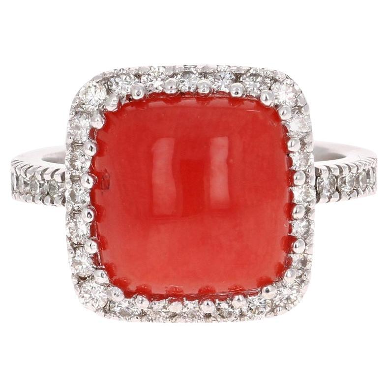 4.93 Carat Coral Diamond White Gold Cocktail Ring For Sale
