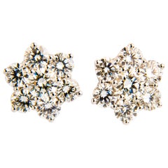 4.93 Carat Diamond Cluster Earrings Snowflake Shaped in 18 Karat White Gold