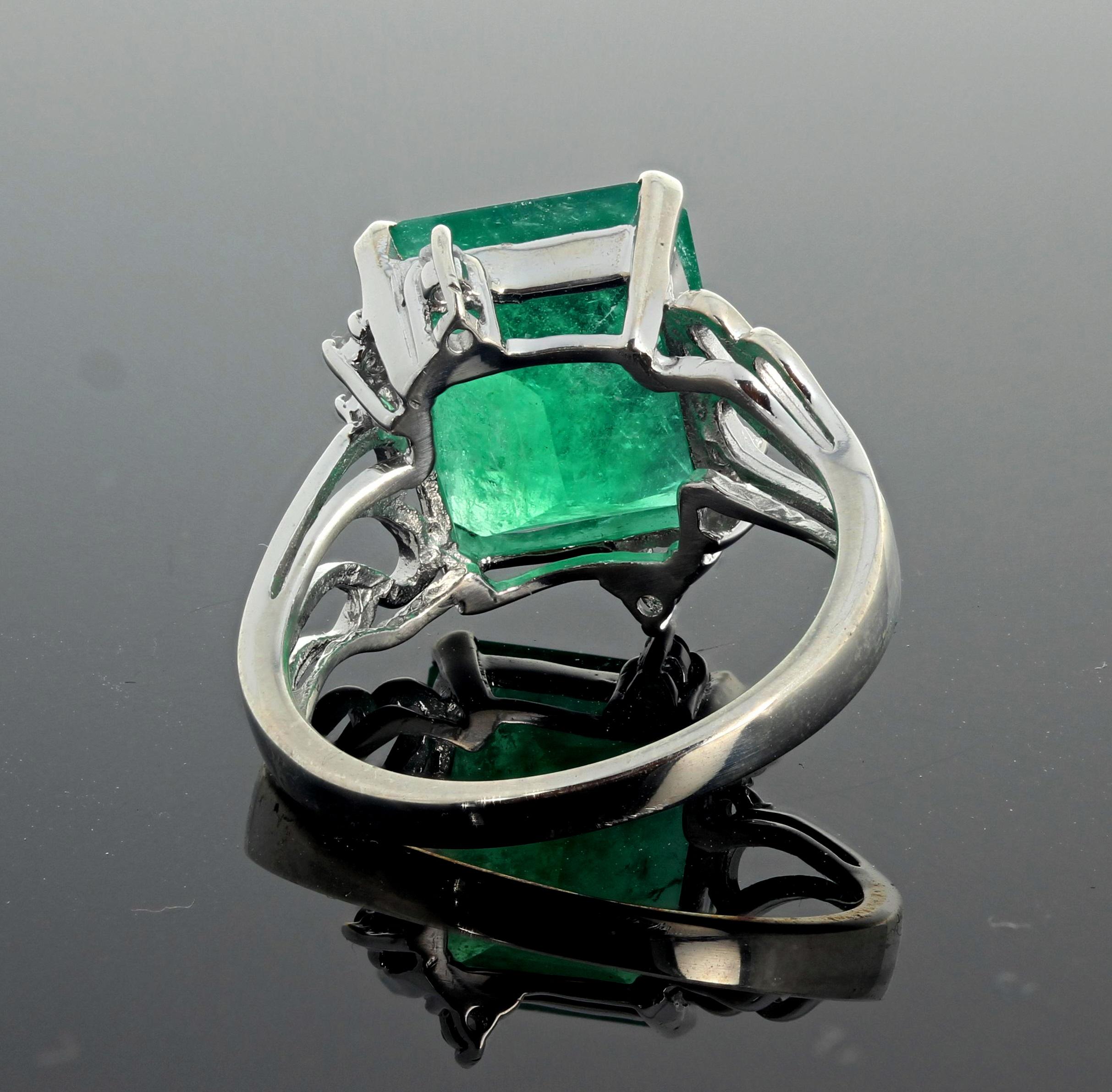 4.93 Carat Emerald and Diamond White Gold Ring 6