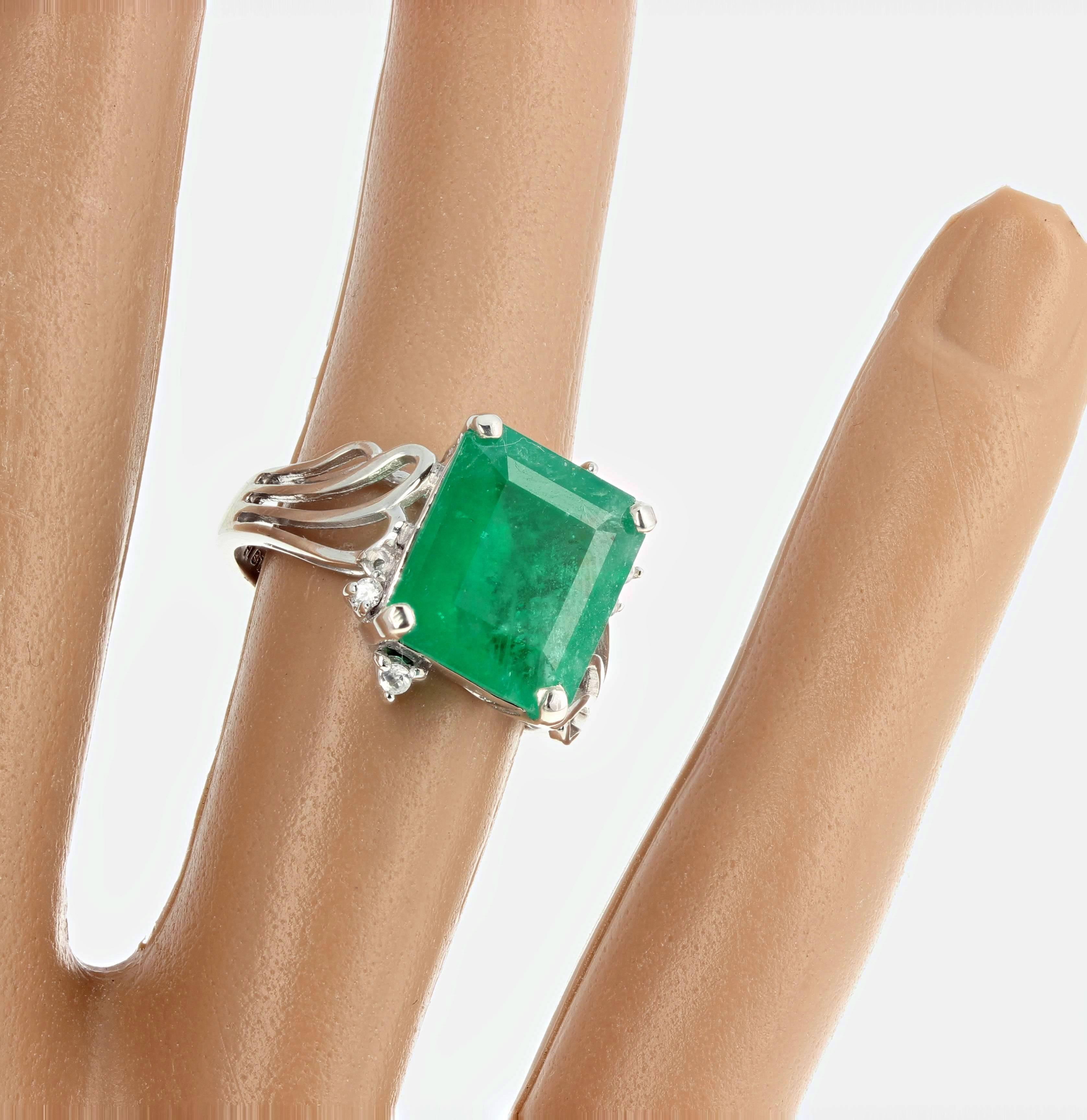 Women's 4.93 Carat Emerald and Diamond White Gold Ring