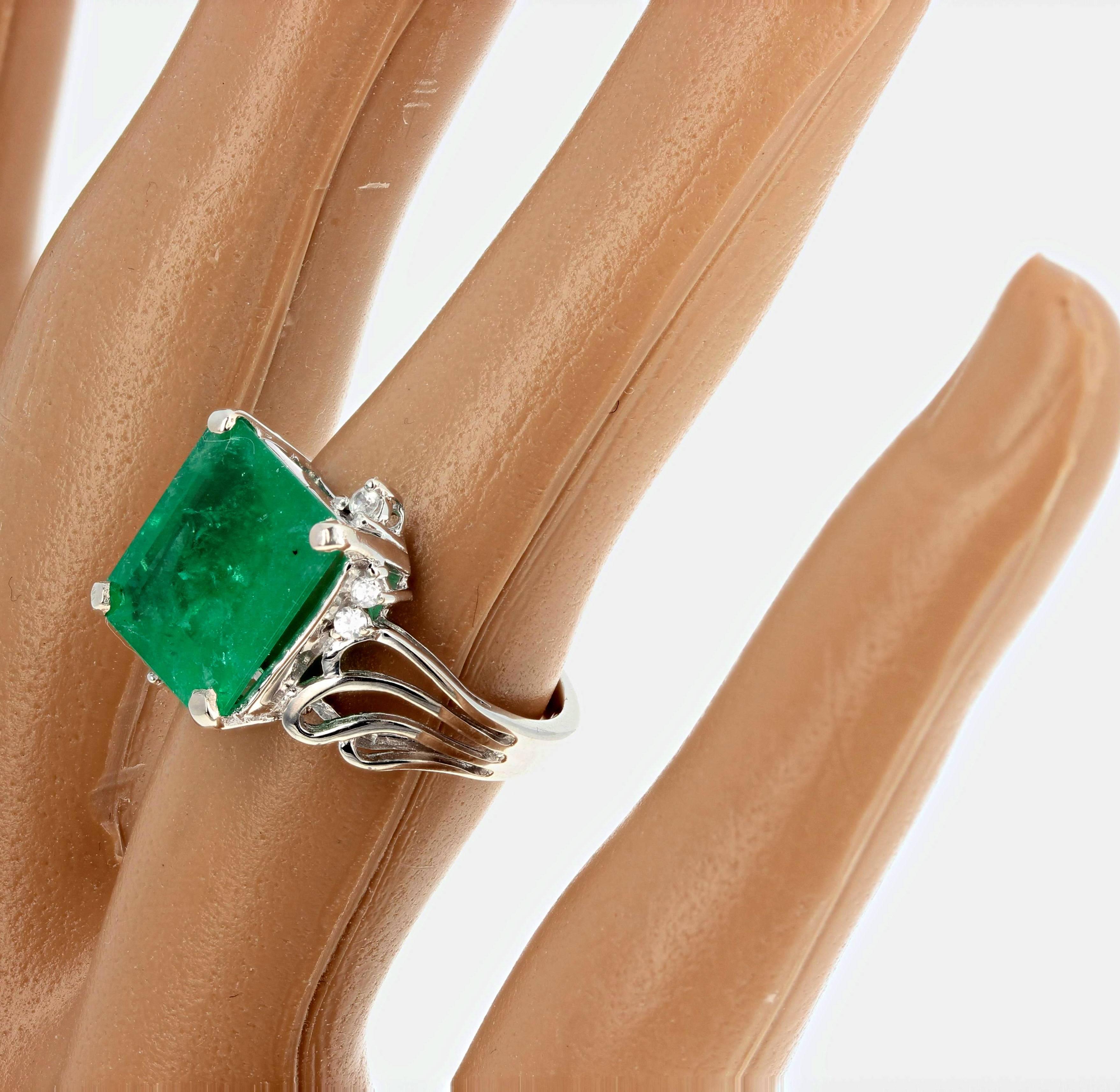 4.93 Carat Emerald and Diamond White Gold Ring 1
