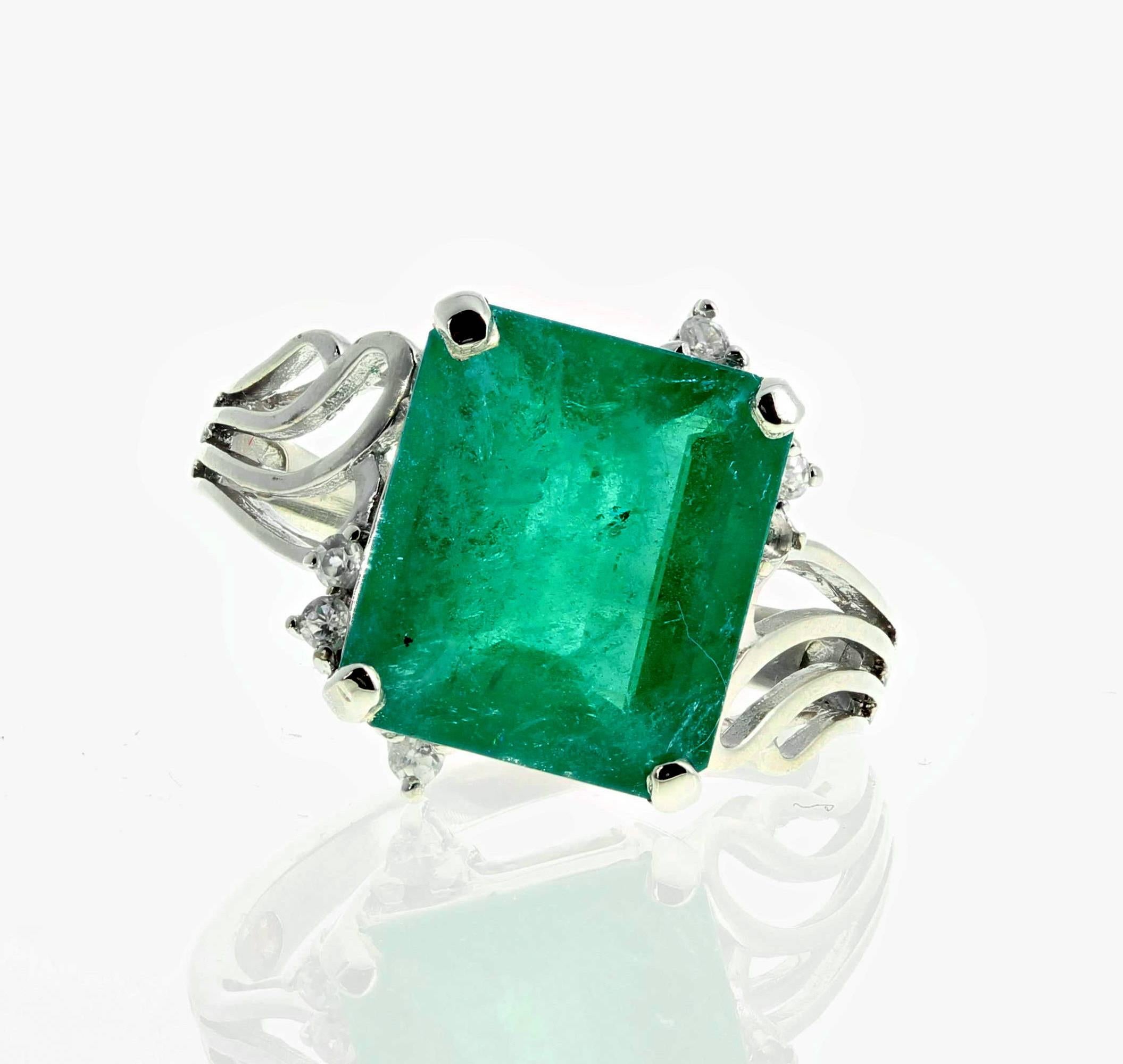 4.93 Carat Emerald and Diamond White Gold Ring 2