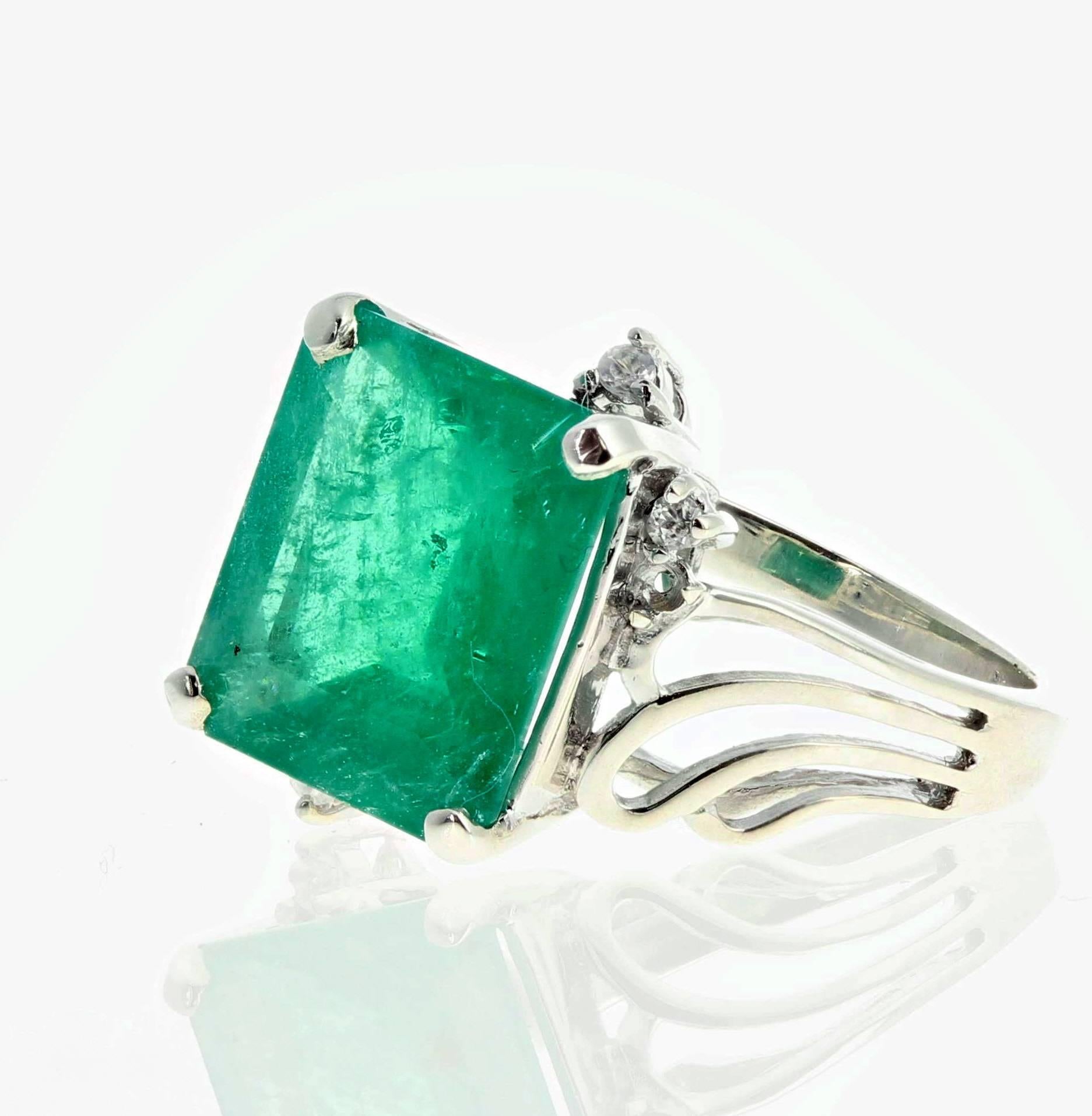 4.93 Carat Emerald and Diamond White Gold Ring 3