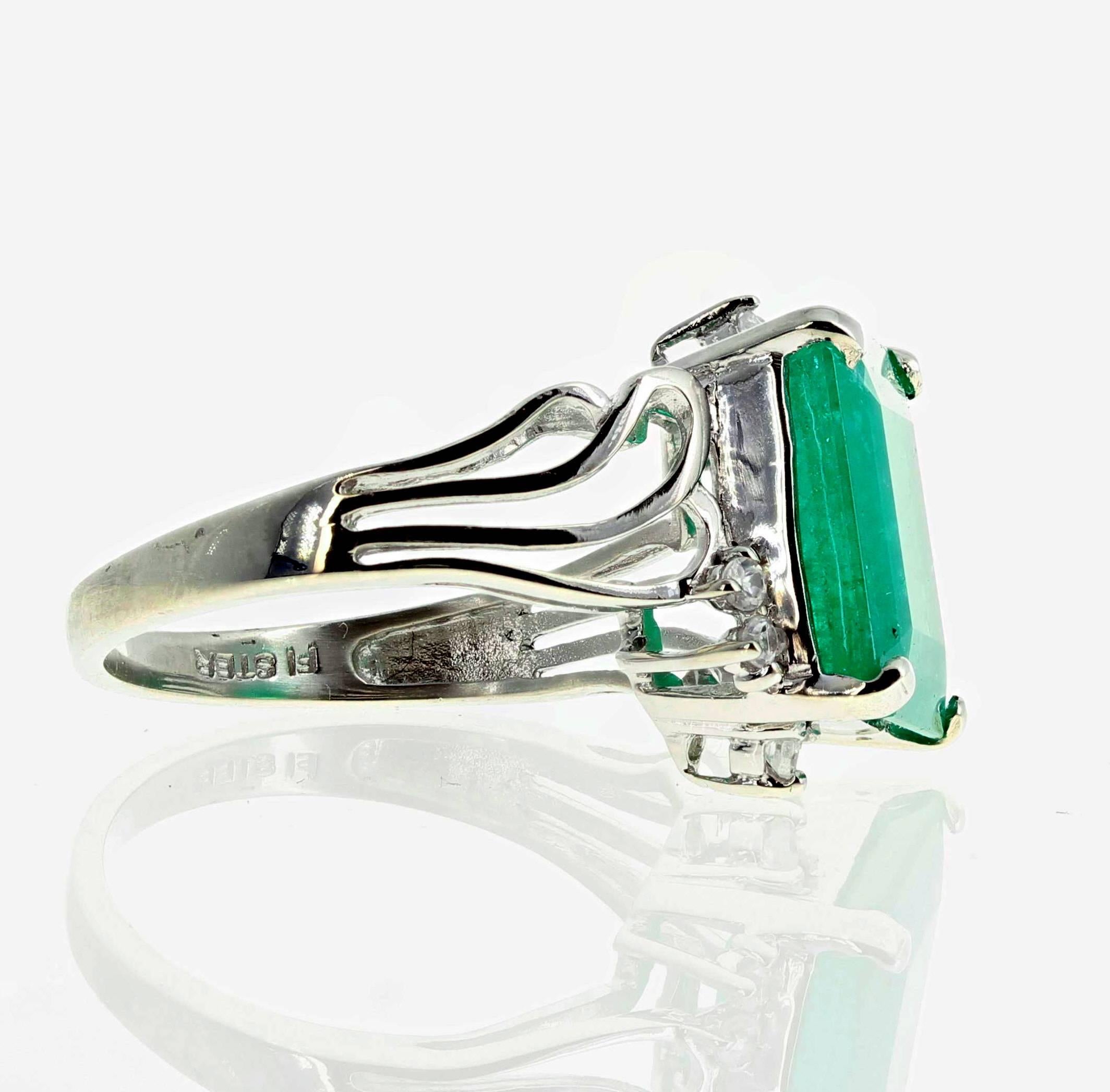 4.93 Carat Emerald and Diamond White Gold Ring 4