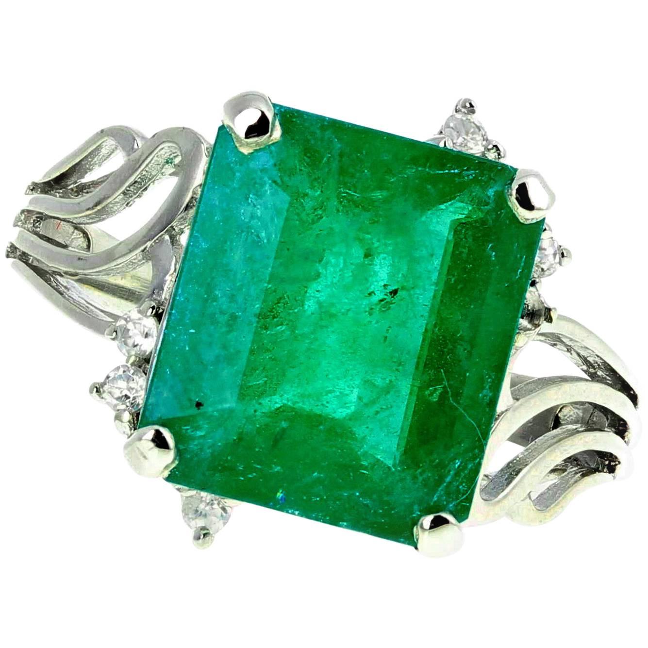 4.93 Carat Emerald and Diamond White Gold Ring