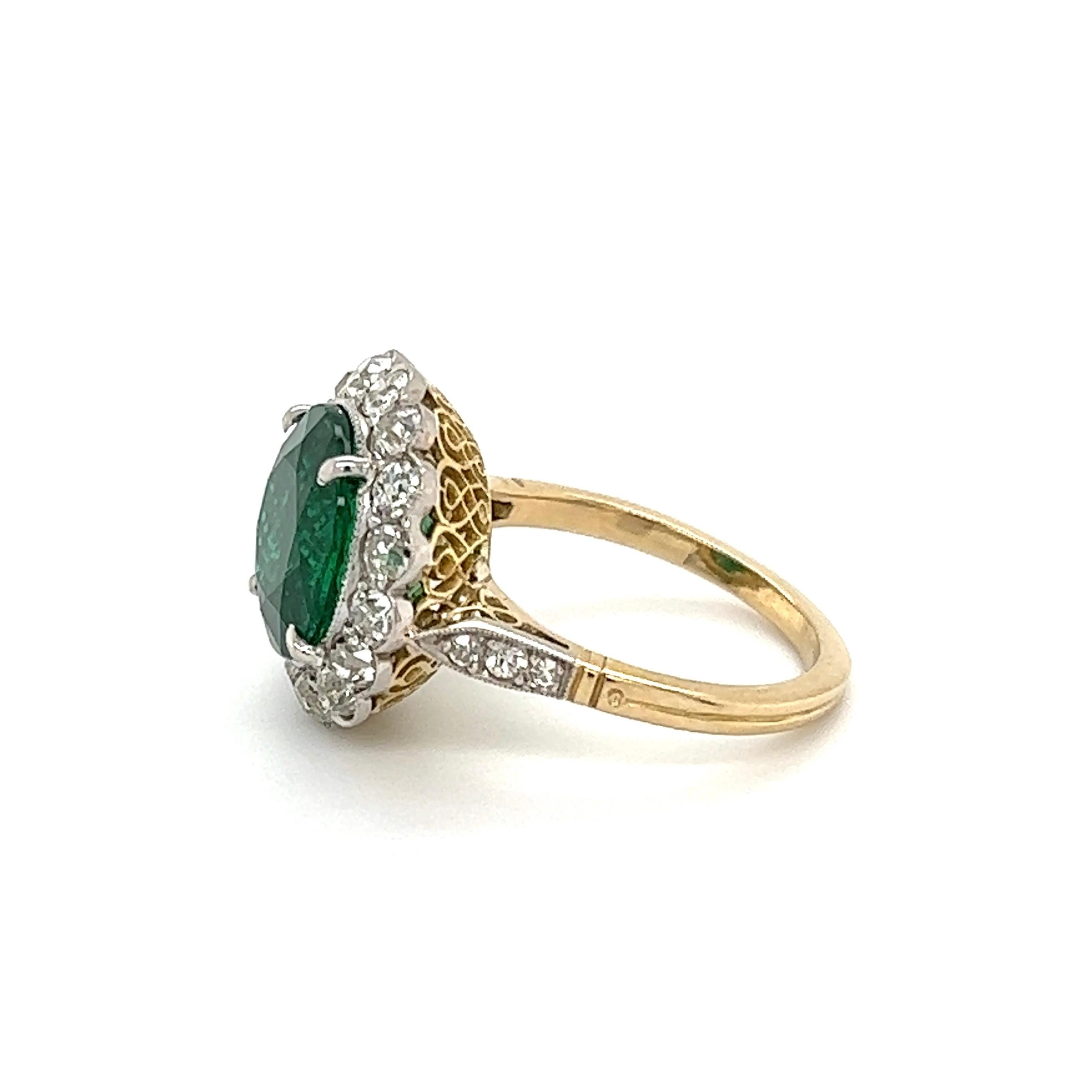Women's 4.93 Carat Emerald  GIA and Diamond Platinum Ring Estate Fine Jewelry For Sale
