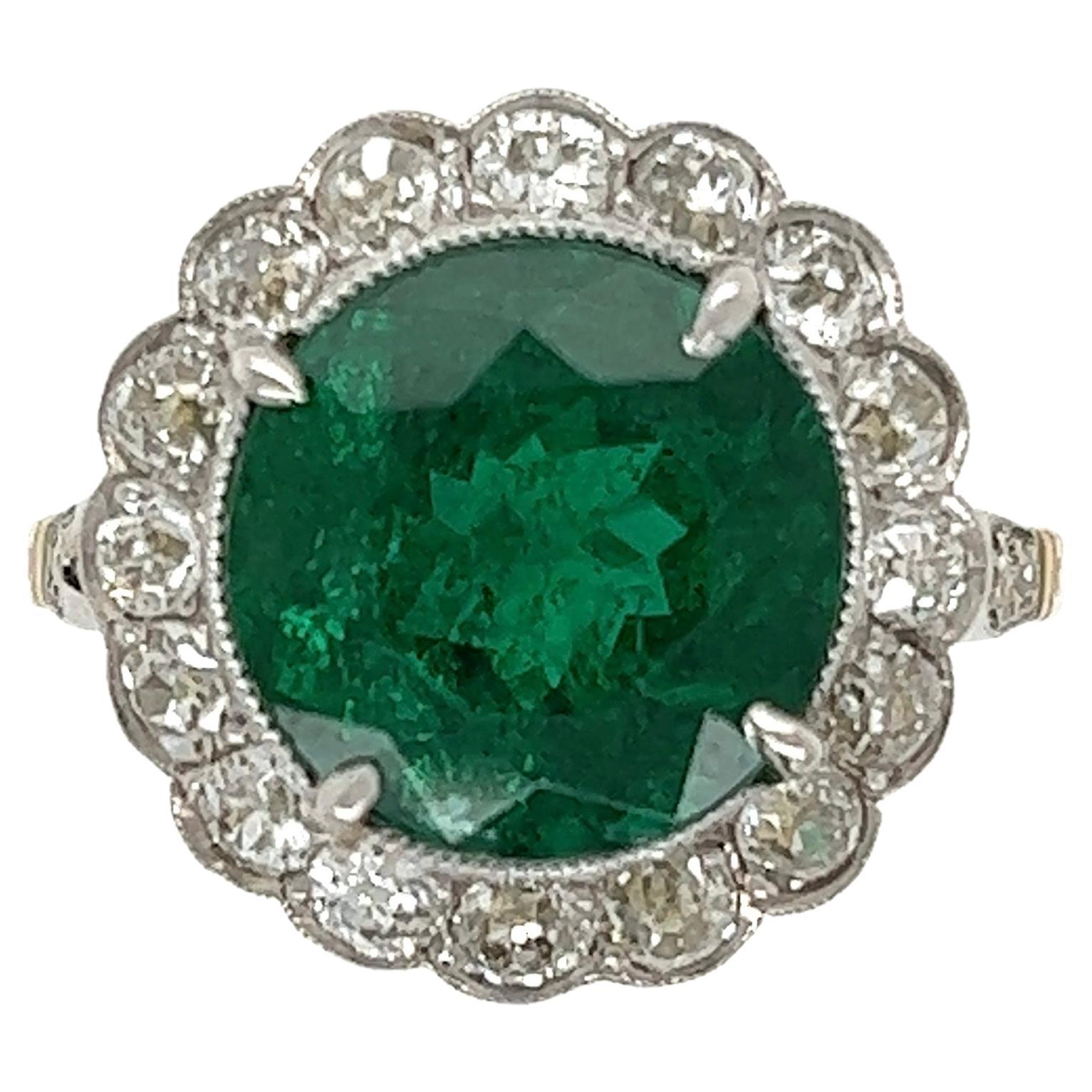 4.93 Carat Emerald  GIA and Diamond Platinum Ring Estate Fine Jewelry