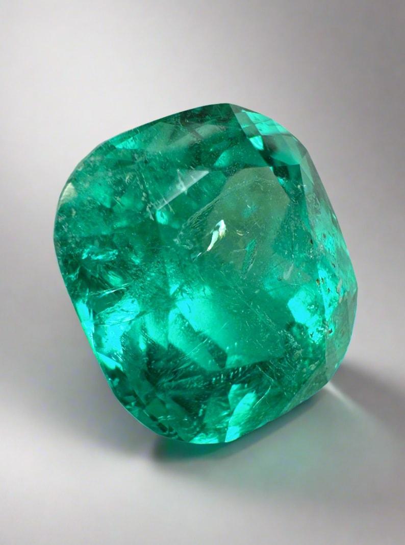 Modern 4.93 Carat Minor Oil 10.5x9.5 Vivid Bluish Colombian Emerald - Cushion Cut May For Sale