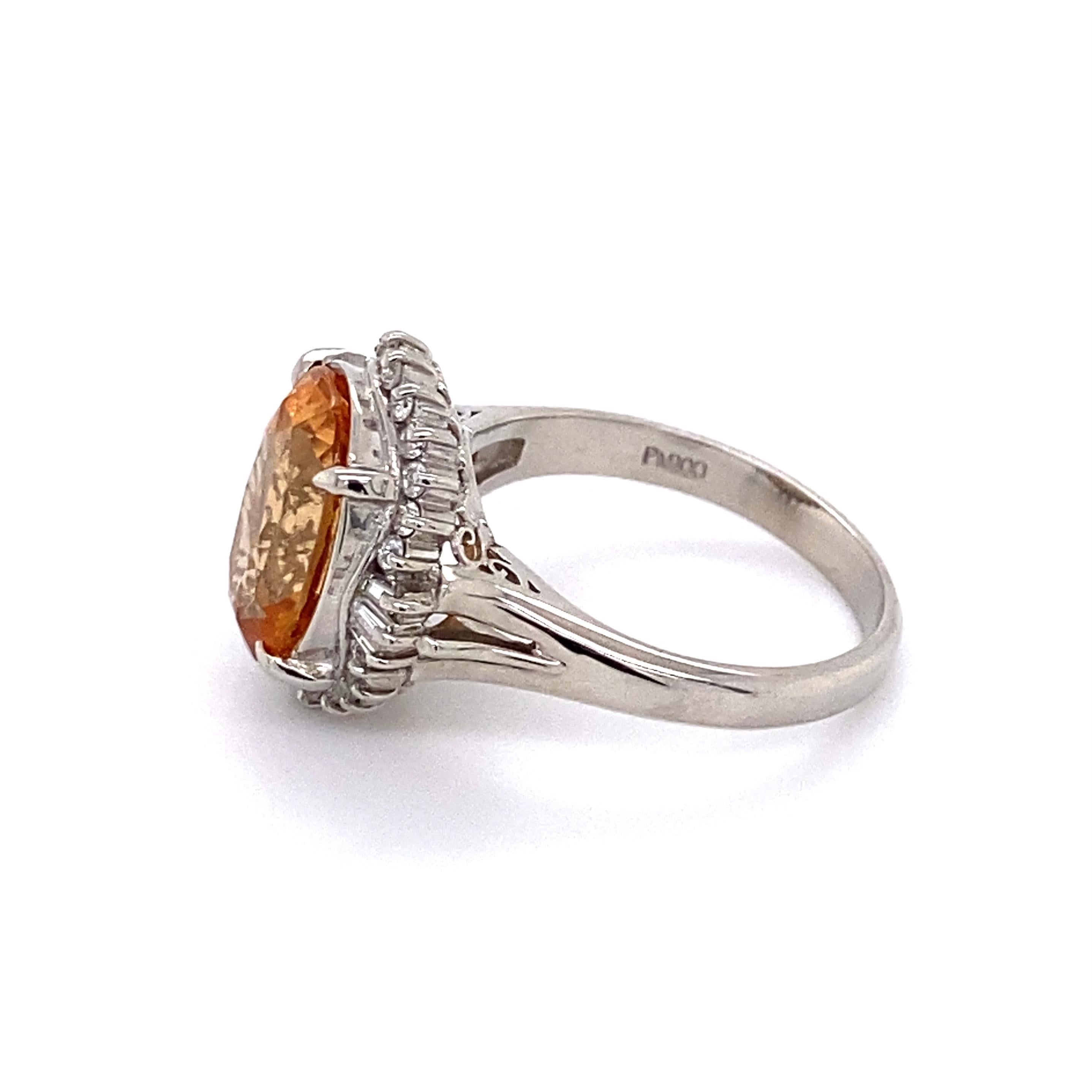 Modern 4.93 Carat Oval Imperial Topaz and Diamond Platinum Ring Estate Fine Jewelry For Sale