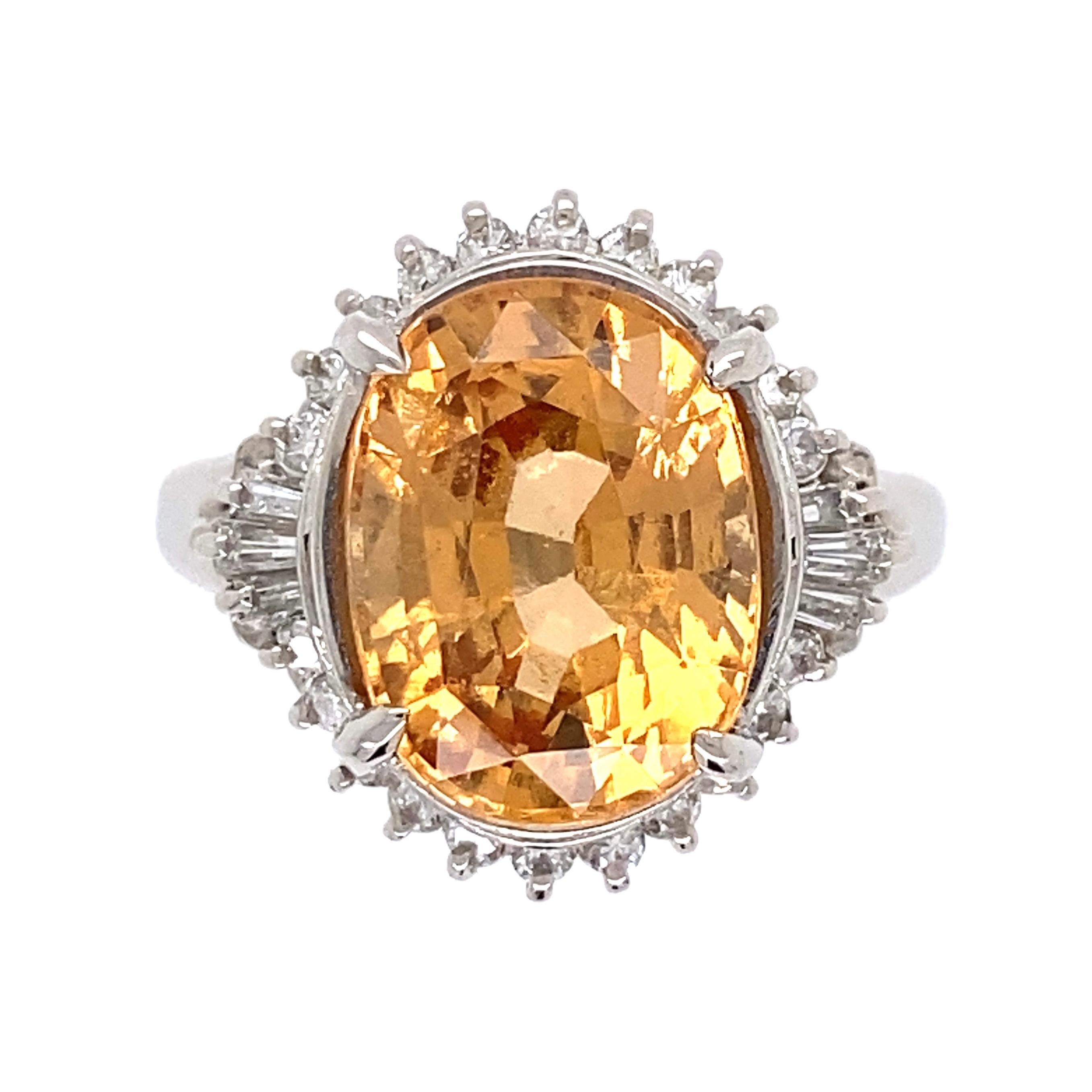 Women's 4.93 Carat Oval Imperial Topaz and Diamond Platinum Ring Estate Fine Jewelry For Sale