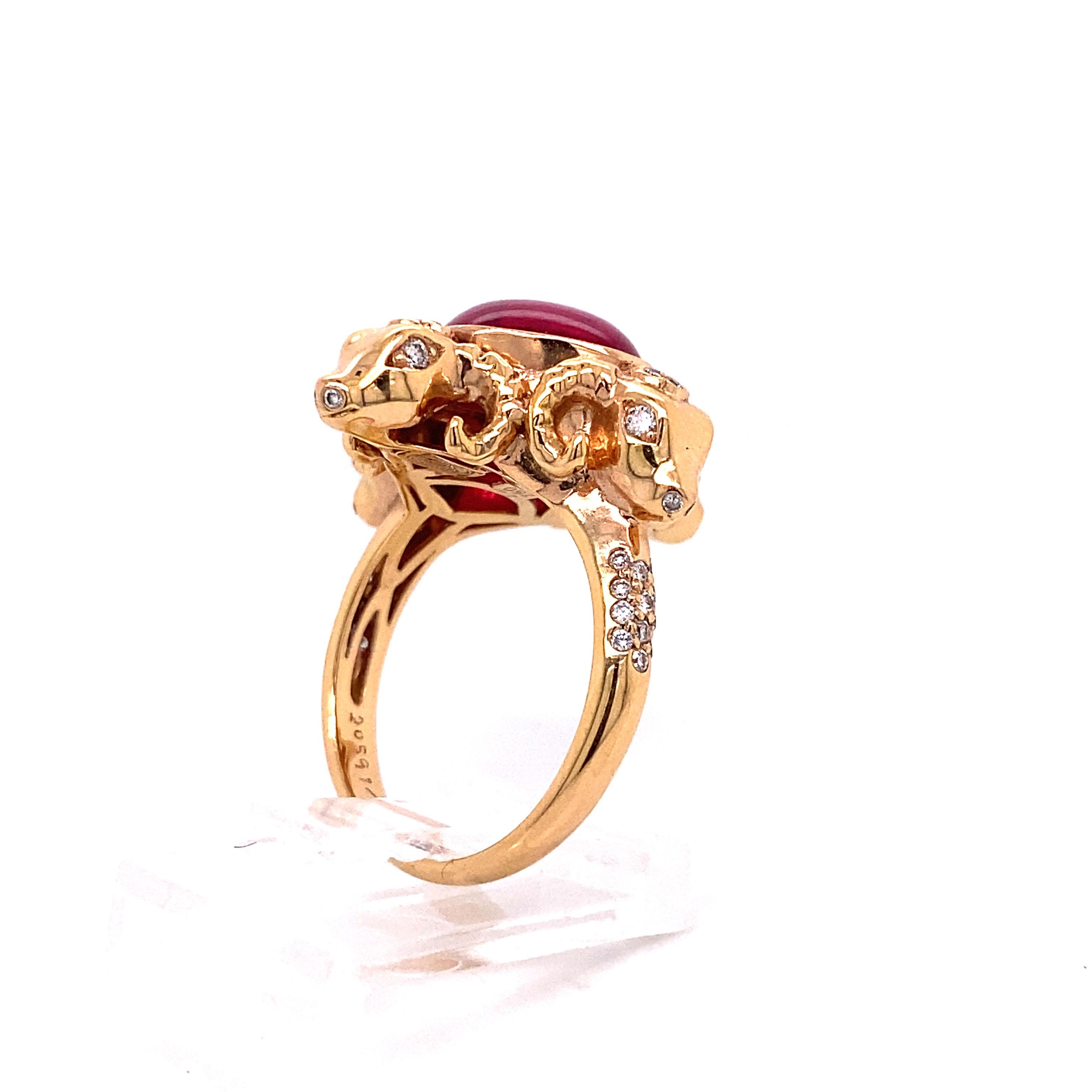 Modern 4.93 Carat Ruby Cabochon Ring in 18 Karat Rose Gold For Sale