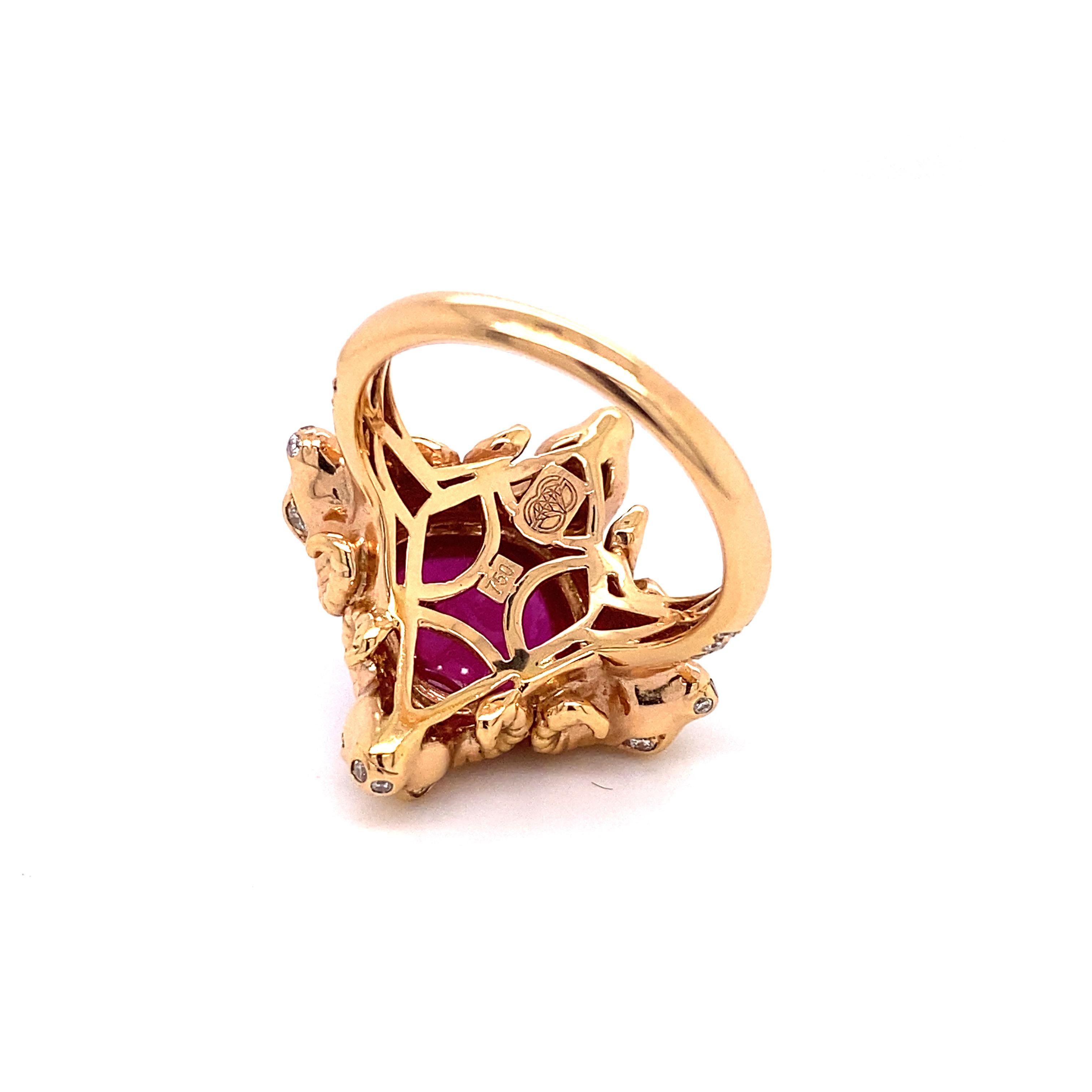 4.93 Carat Ruby Cabochon Ring in 18 Karat Rose Gold In Excellent Condition For Sale In Los Angeles, CA