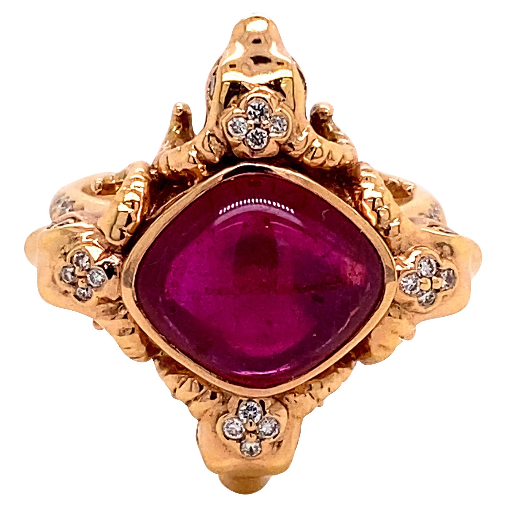 4.93 Carat Ruby Cabochon Ring in 18 Karat Rose Gold For Sale