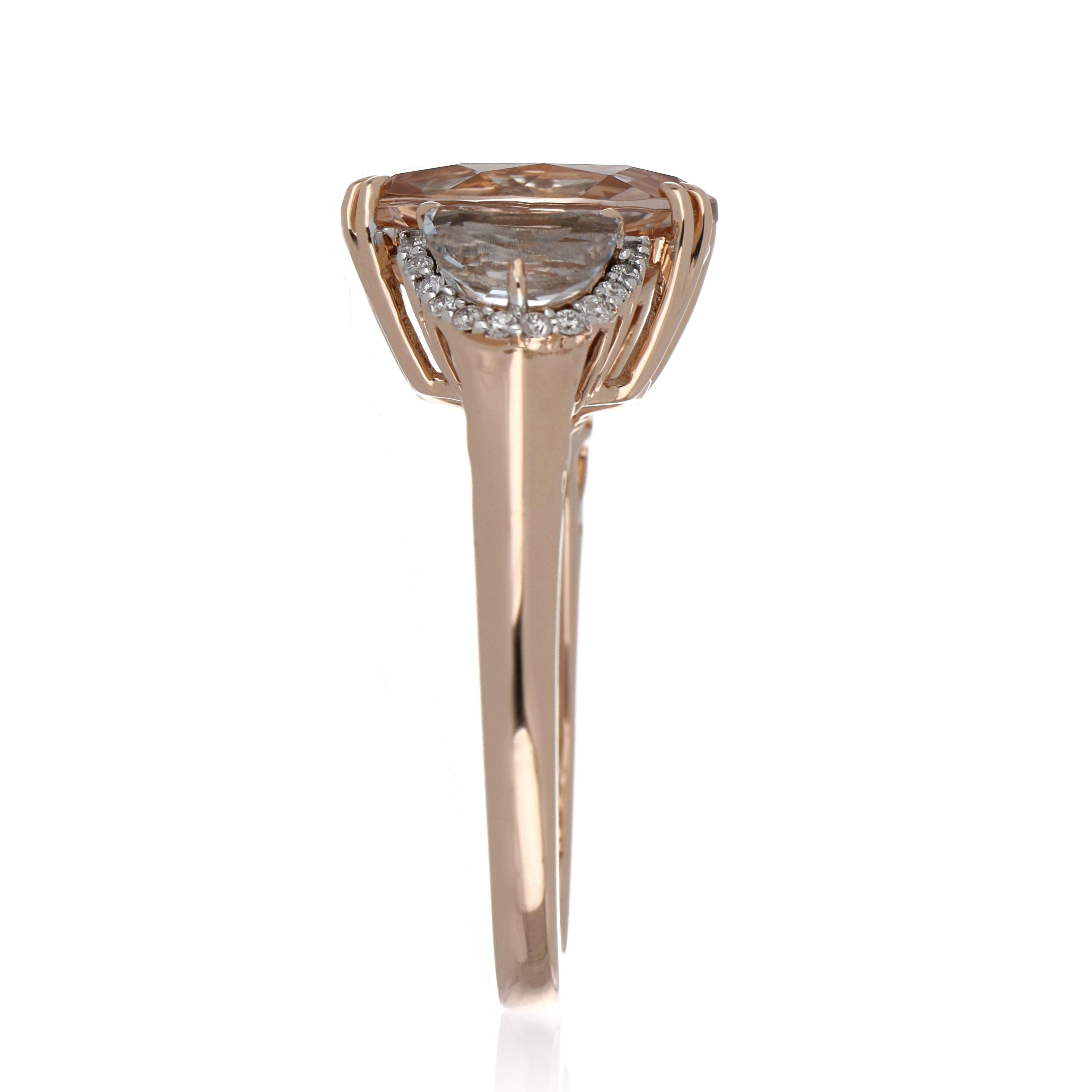 4.93 Carat Total Morganite and Aquamarine Ring with Diamonds 14 Karat Rose Gold For Sale 2