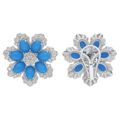 4.93 Carat Turquoise Gemstone Earrings 1.60 Carat Diamond 14 Karat White Gold