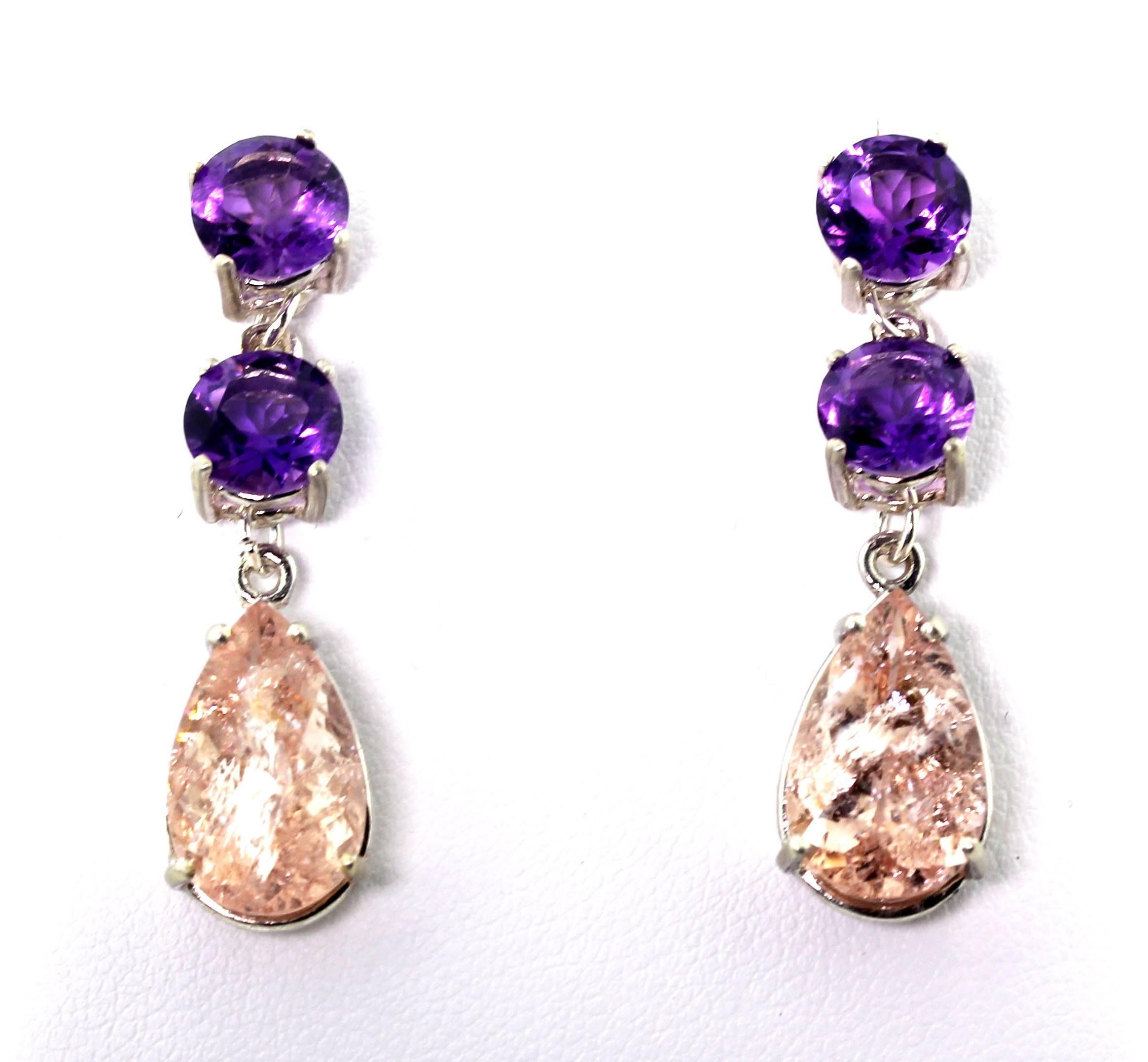 Gemjunky 4.93 Carats of Amethysts & 8.78 Carats of Morganite Silver Earrngsi In New Condition In Raleigh, NC