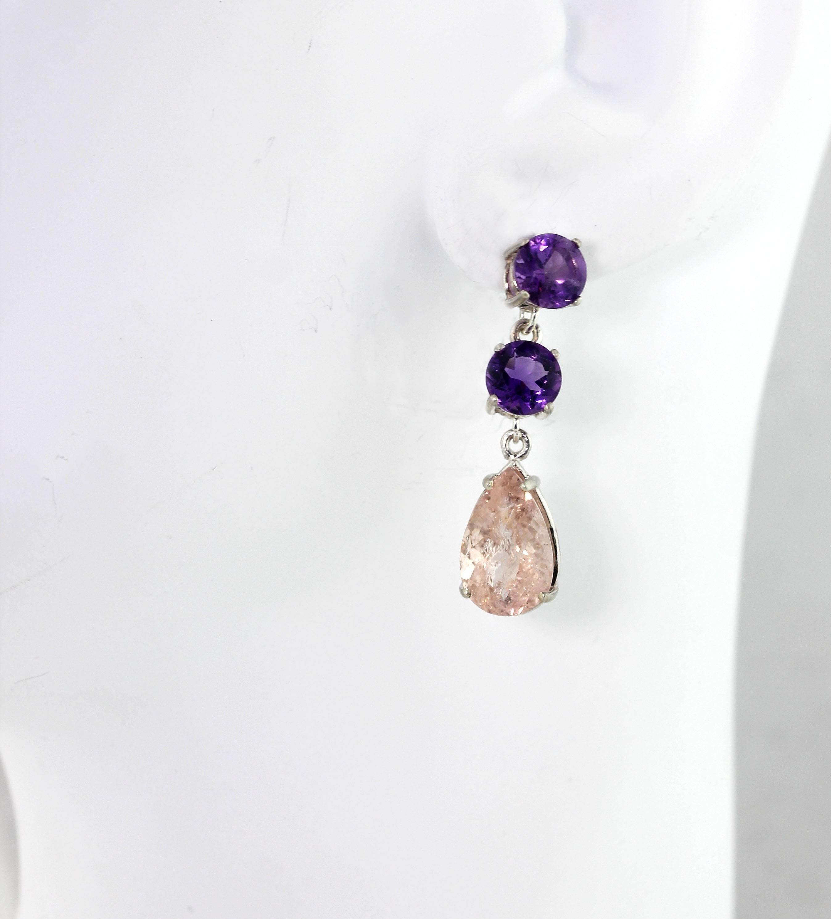 Mixed Cut Gemjunky 4.93 Carats of Amethysts & 8.78 Carats of Morganite Silver Earrngsi