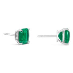 Roman Malakov 4.93 Carats Total Cushion Cut Green Emerald Stud Earrings