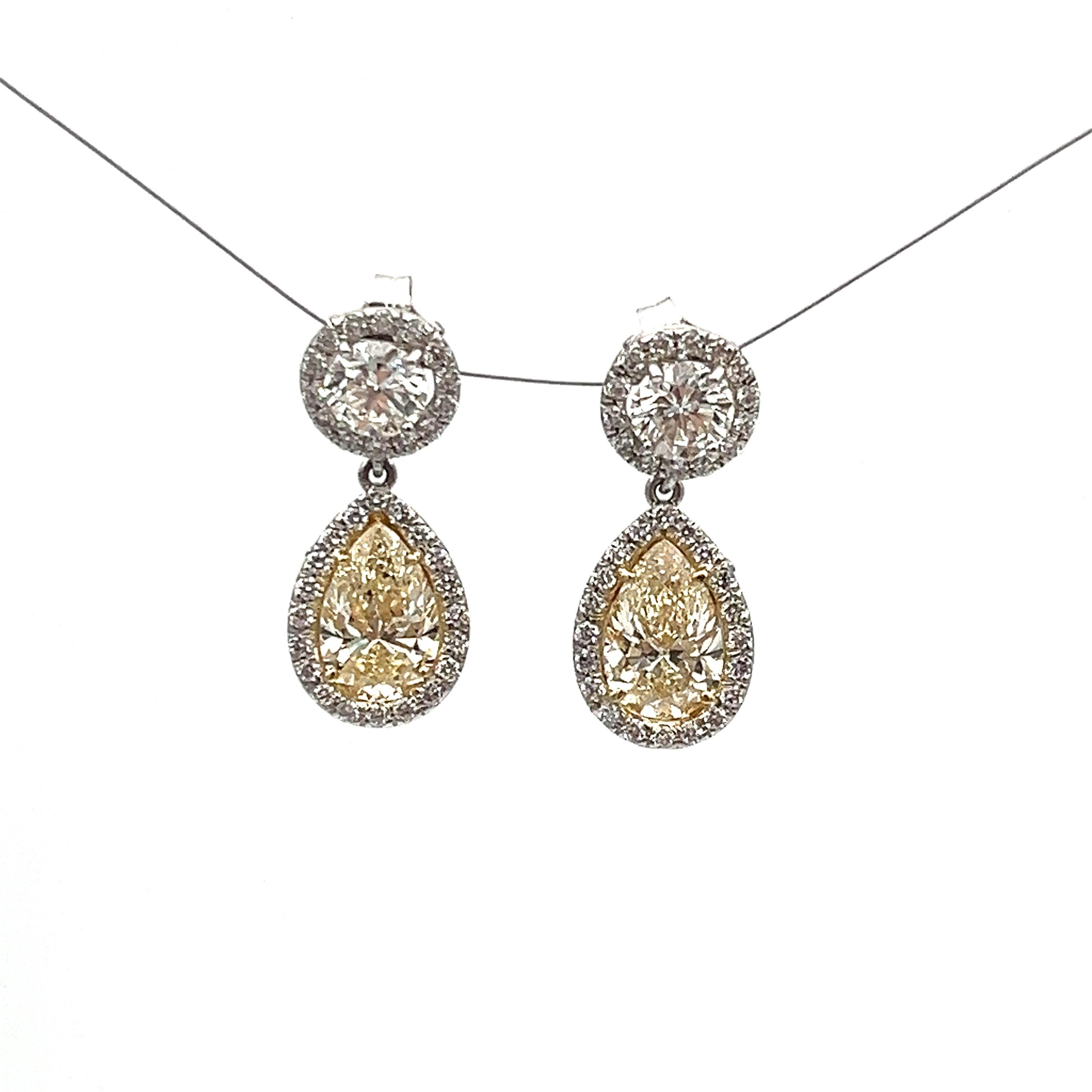 4.93 ct Natural Yellow & Diamond Dangle Earrings In New Condition For Sale In Chicago, IL