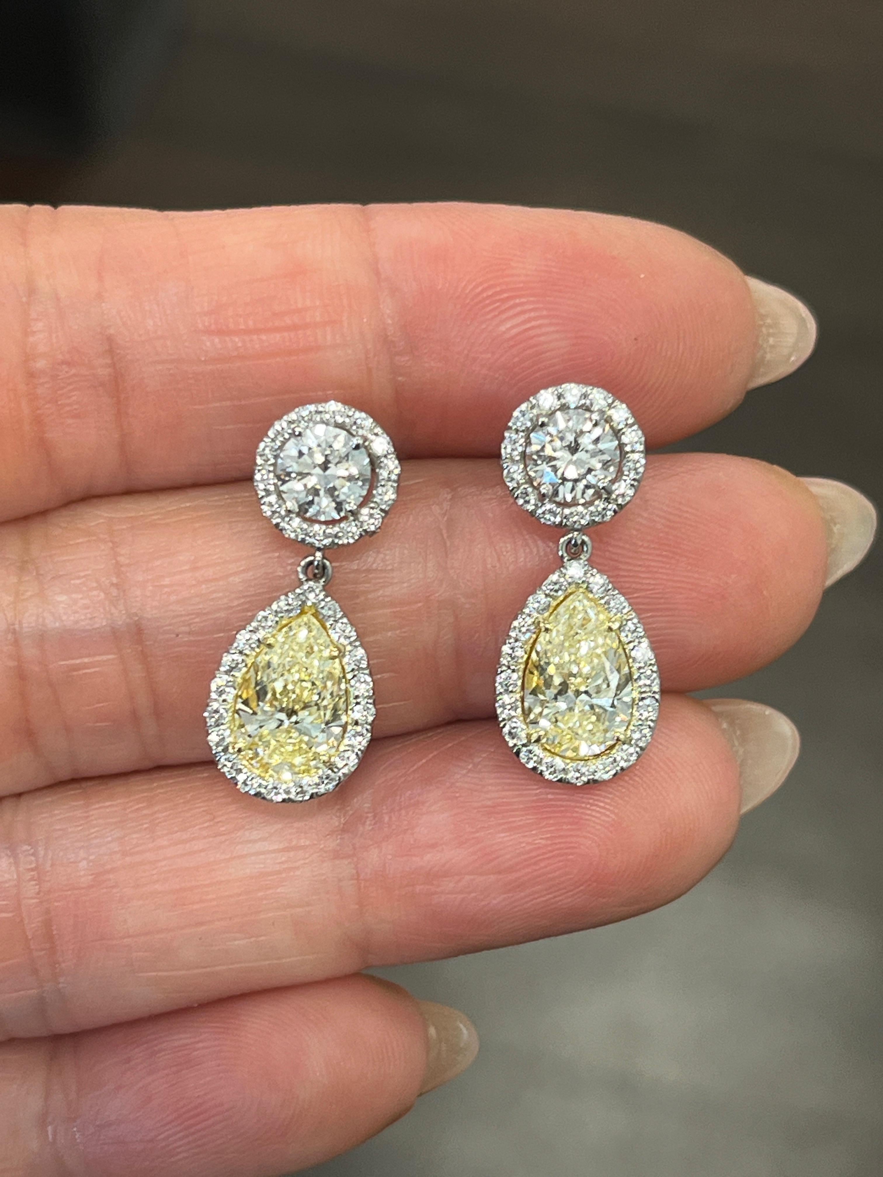 4,93 ct Naturgelb & Diamant-Baumel-Ohrringe für Damen oder Herren im Angebot