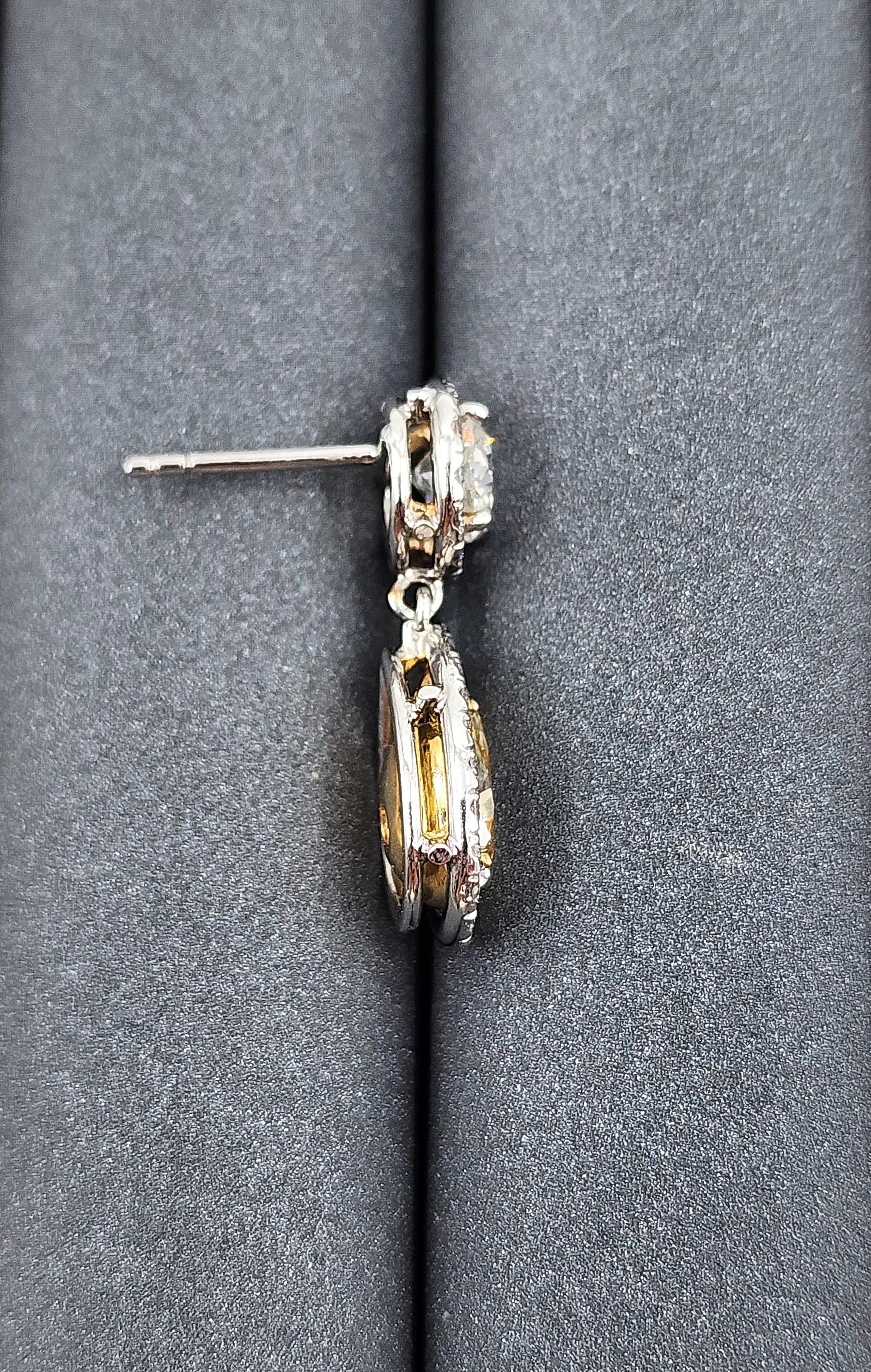 4.93 ct Natural Yellow & Diamond Dangle Earrings For Sale 3