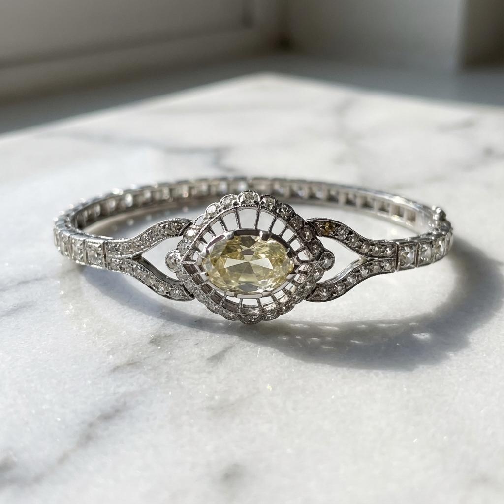 Bracciale con diamanti taglio rosa da 4,93 carati in platino in stile antico Art Nouveau Filigrana In condizioni ottime in vendita a Chicago, IL