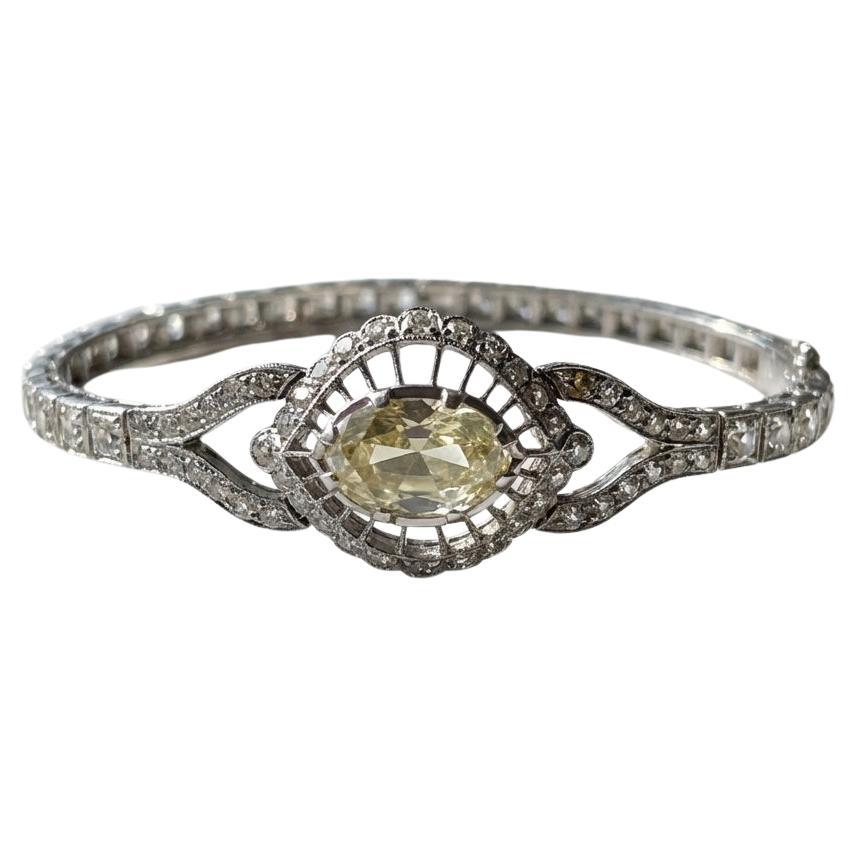 Bracciale con diamanti taglio rosa da 4,93 carati in platino in stile antico Art Nouveau Filigrana