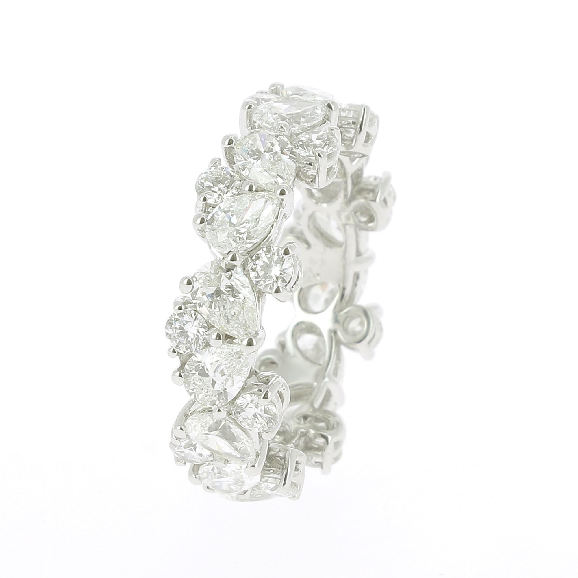 Contemporary 4.93 Diamond Bridal Rings 18 Karat White Gold Pear Diamonds Round Diamonds For Sale